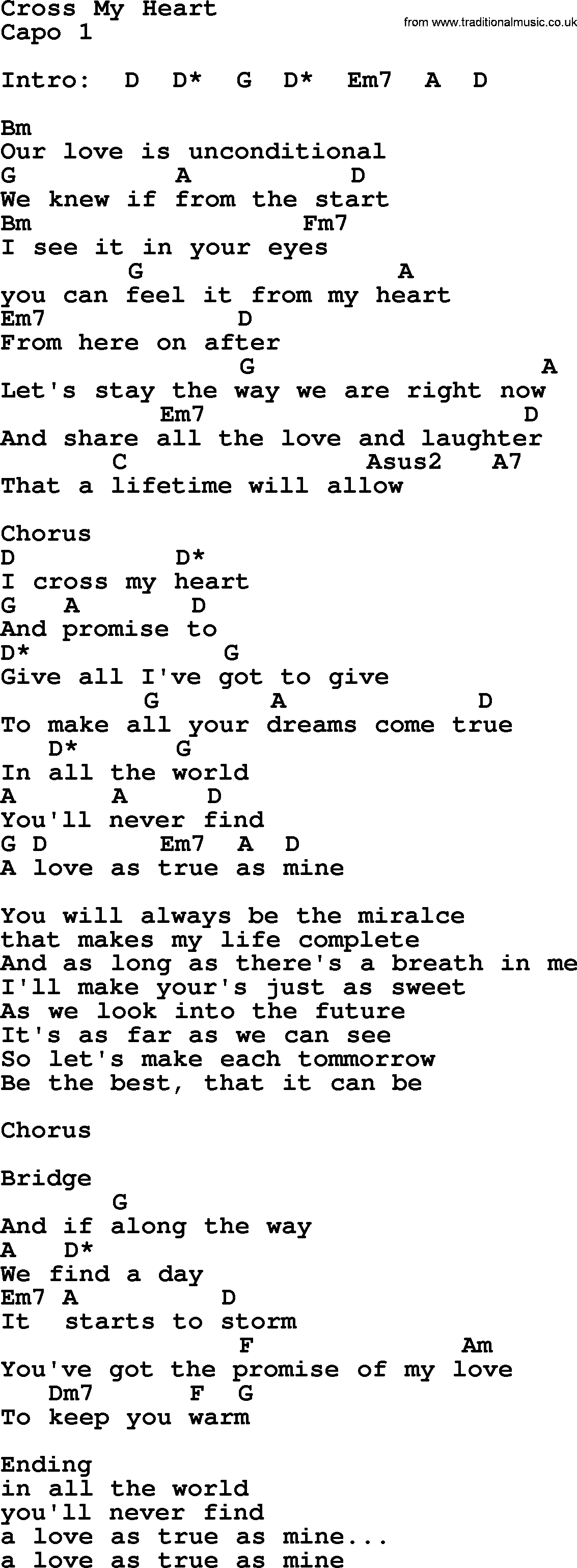 George Strait song: Cross My Heart, lyrics and chords