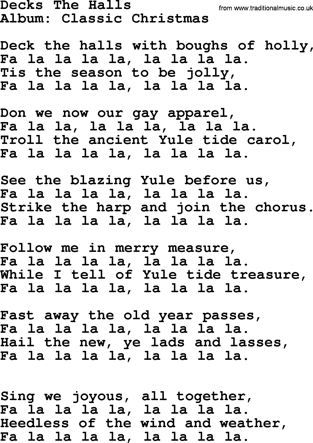 George Strait song: Decks The Halls, lyrics