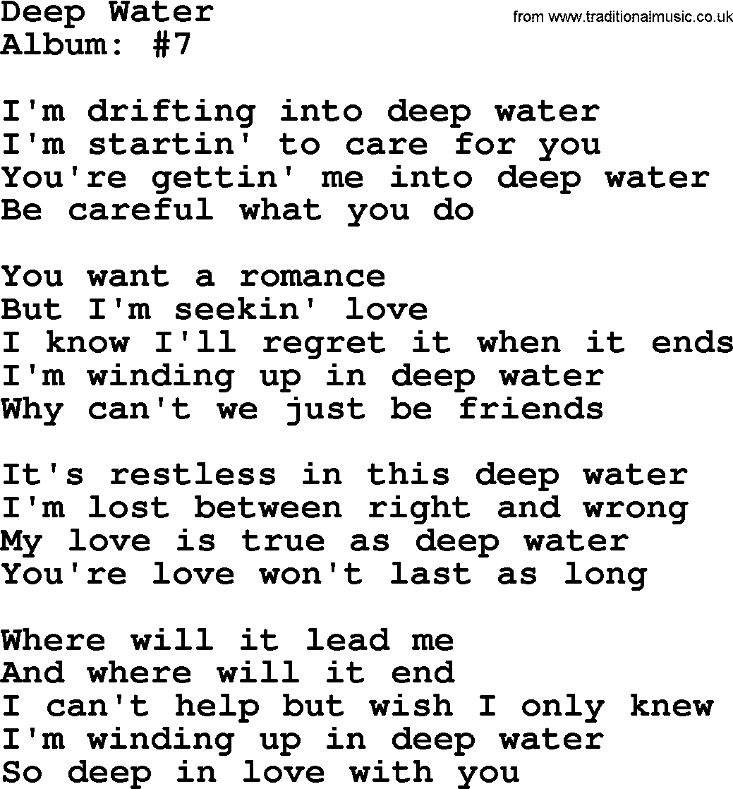 George Strait song: Deep Water, lyrics