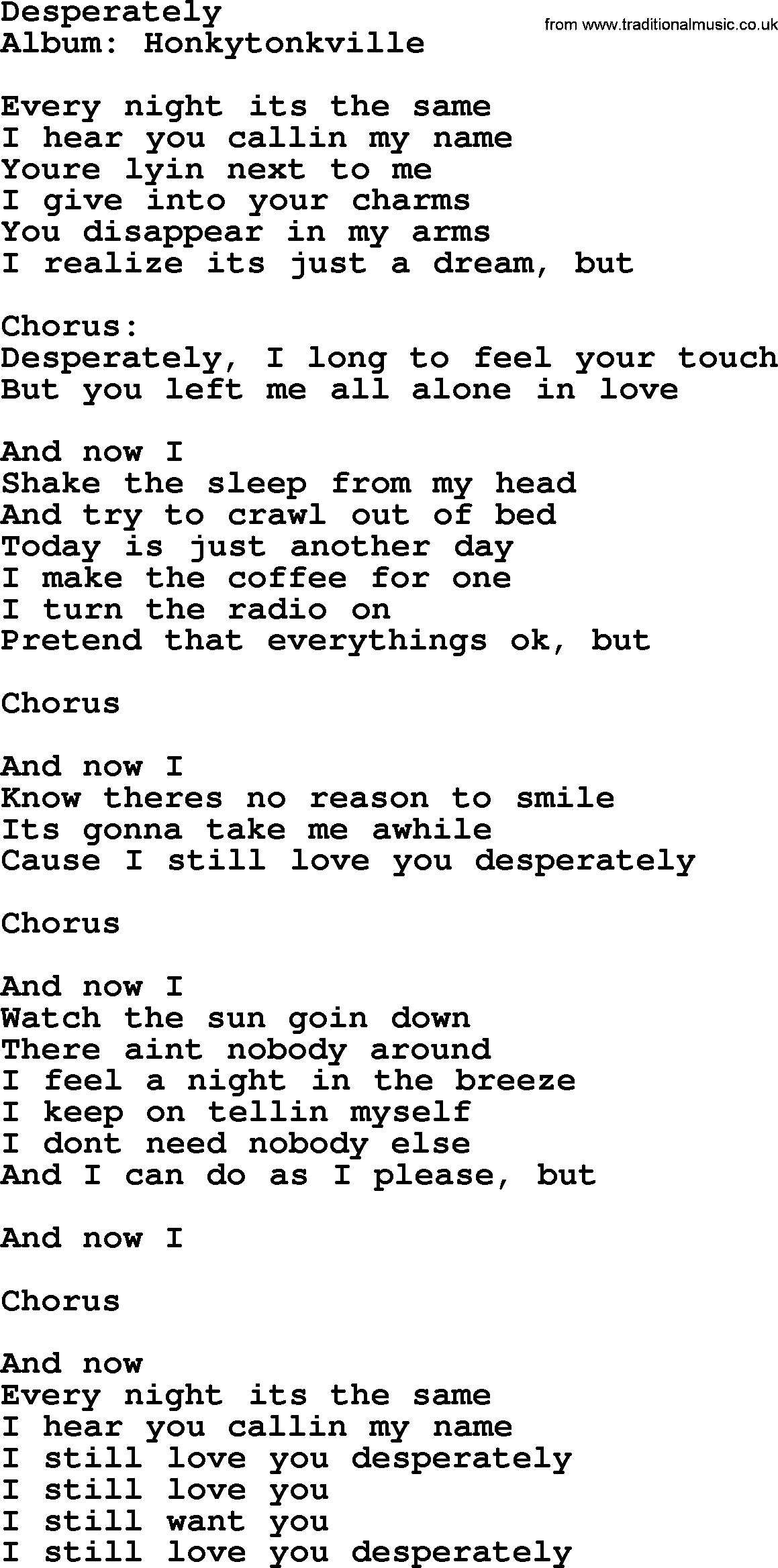 George Strait song: Desperately, lyrics