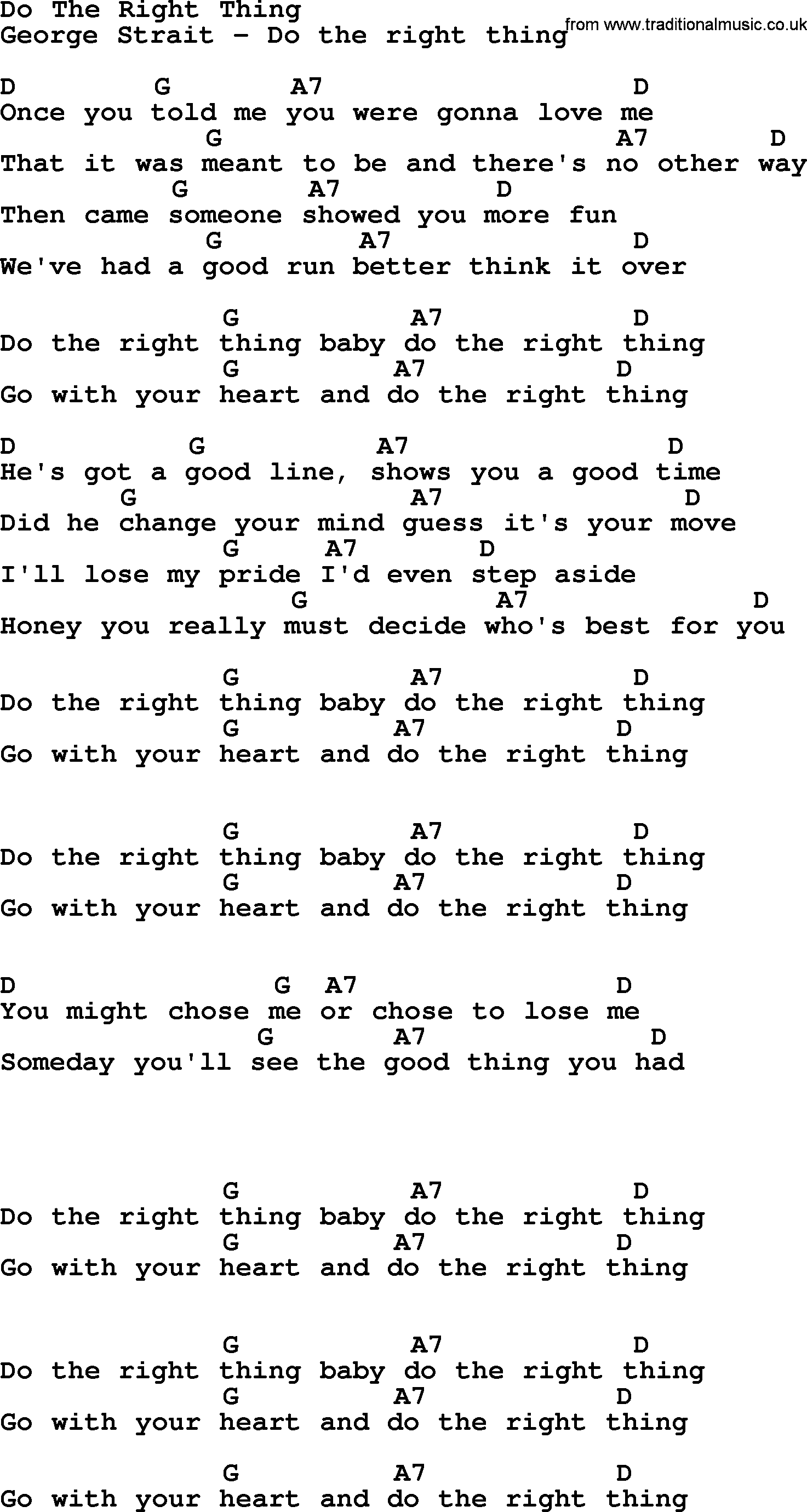 George Strait song: Do The Right Thing, lyrics and chords