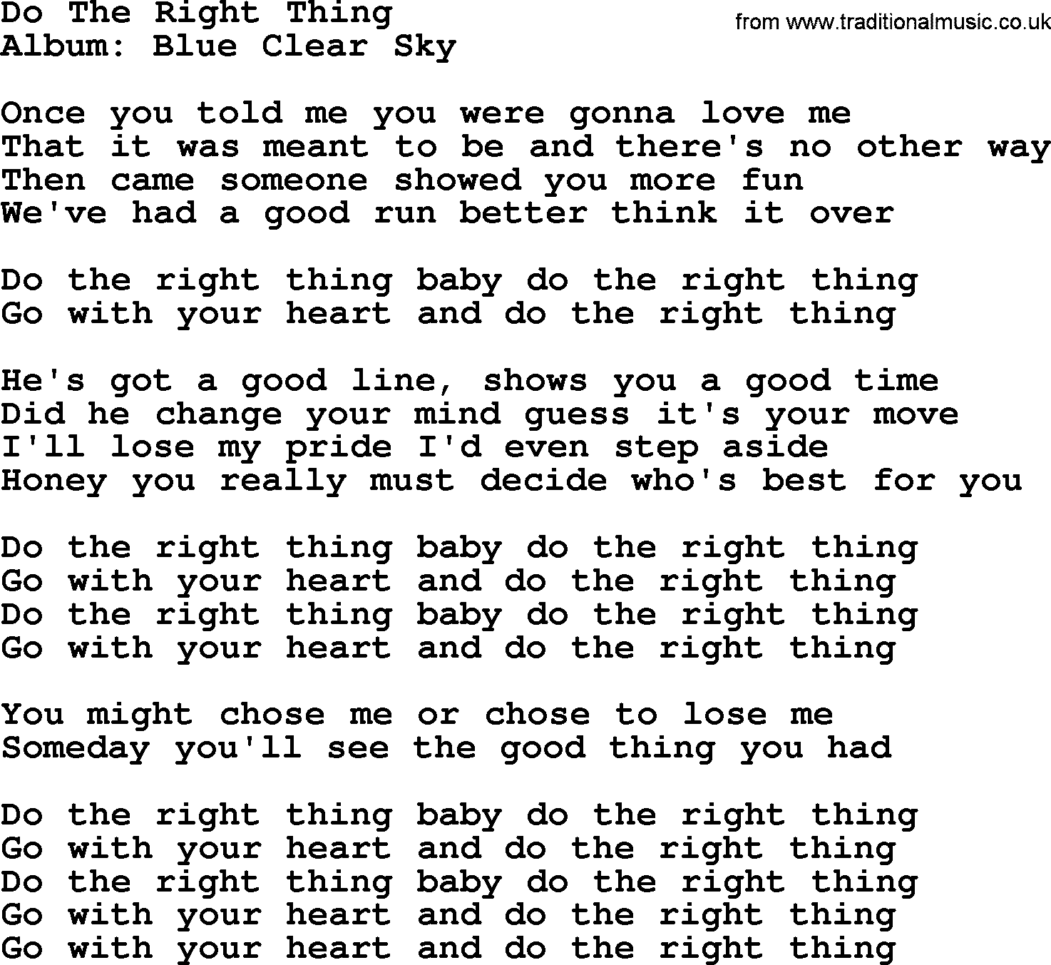 George Strait song: Do The Right Thing, lyrics