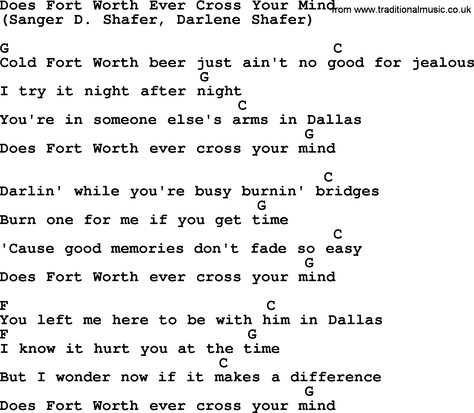 George Strait song: Does Fort Worth Ever Cross Your Mind, lyrics and chords
