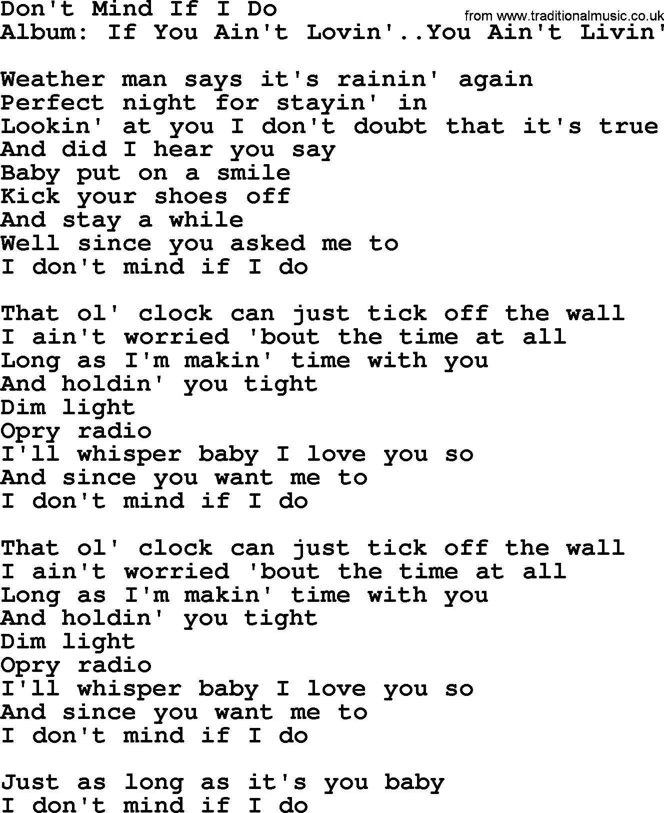 George Strait song: Don't Mind If I Do, lyrics