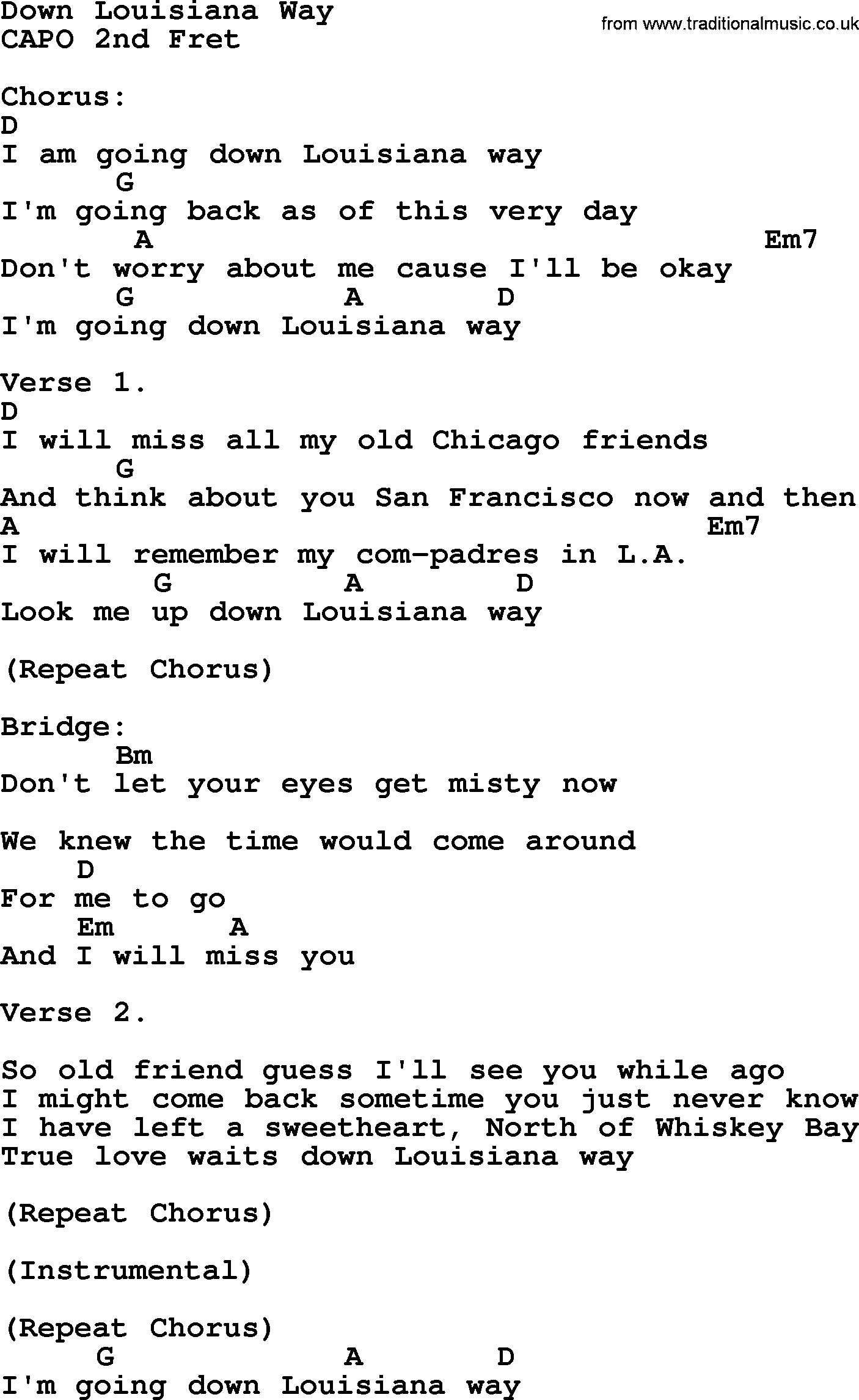 George Strait song: Down Louisiana Way, lyrics and chords