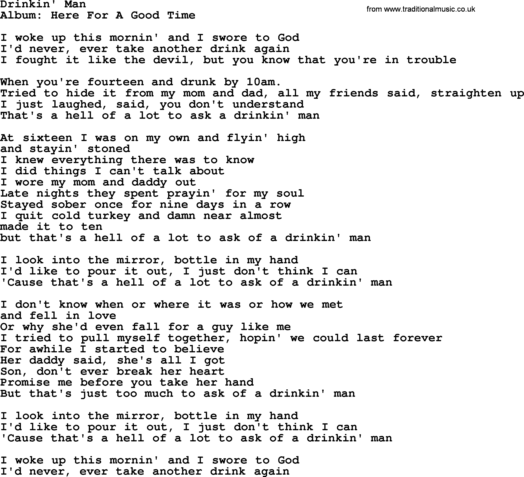 George Strait song: Drinkin' Man, lyrics