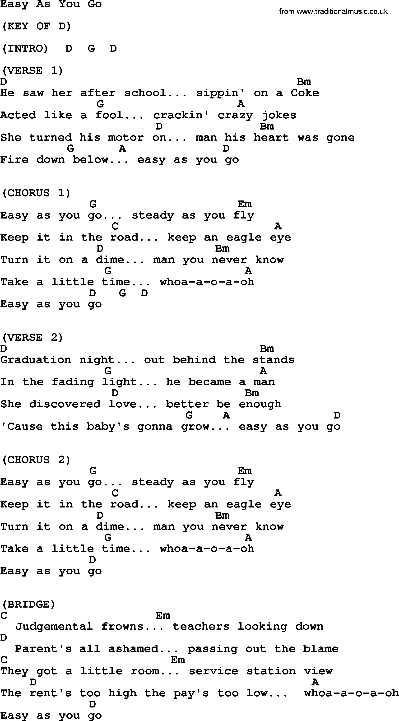 George Strait song: Easy As You Go, lyrics and chords
