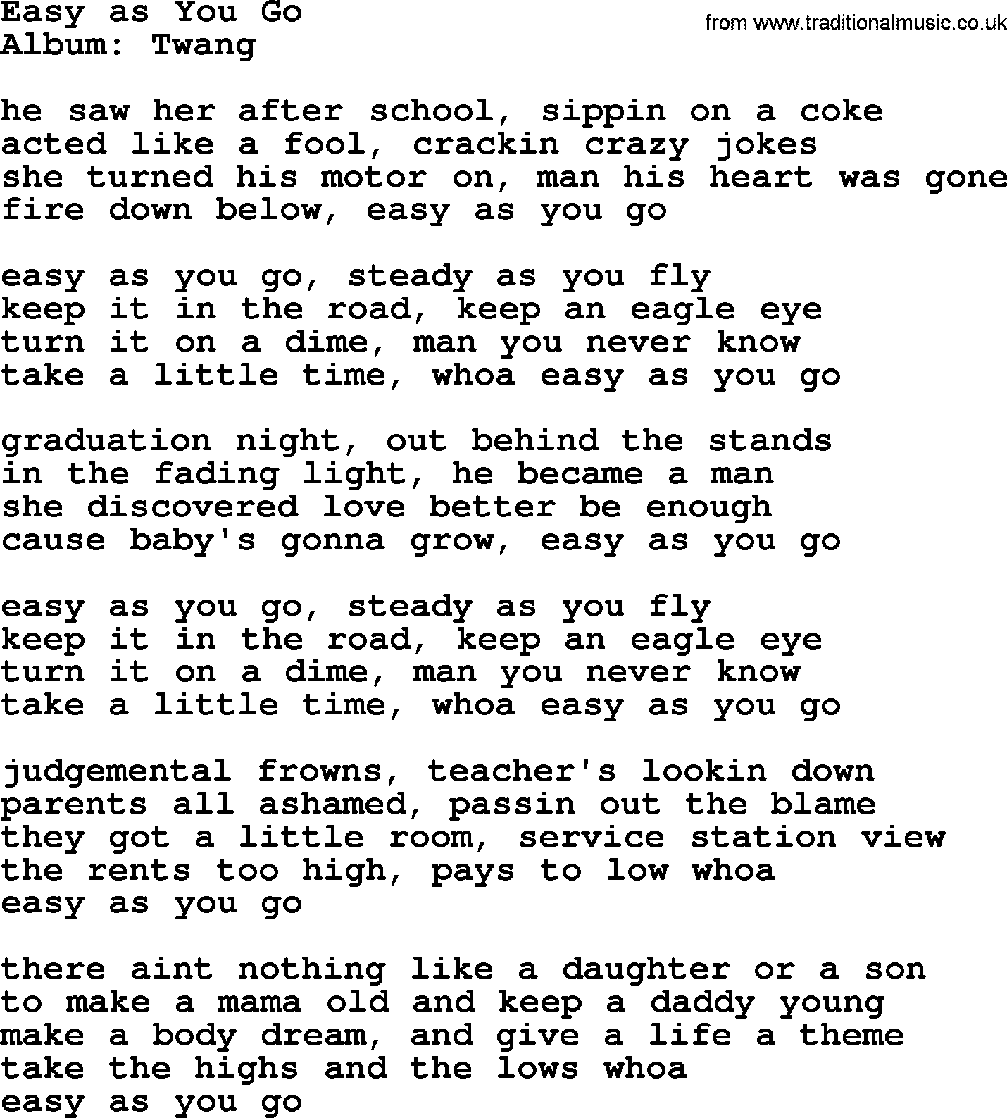 George Strait song: Easy as You Go, lyrics