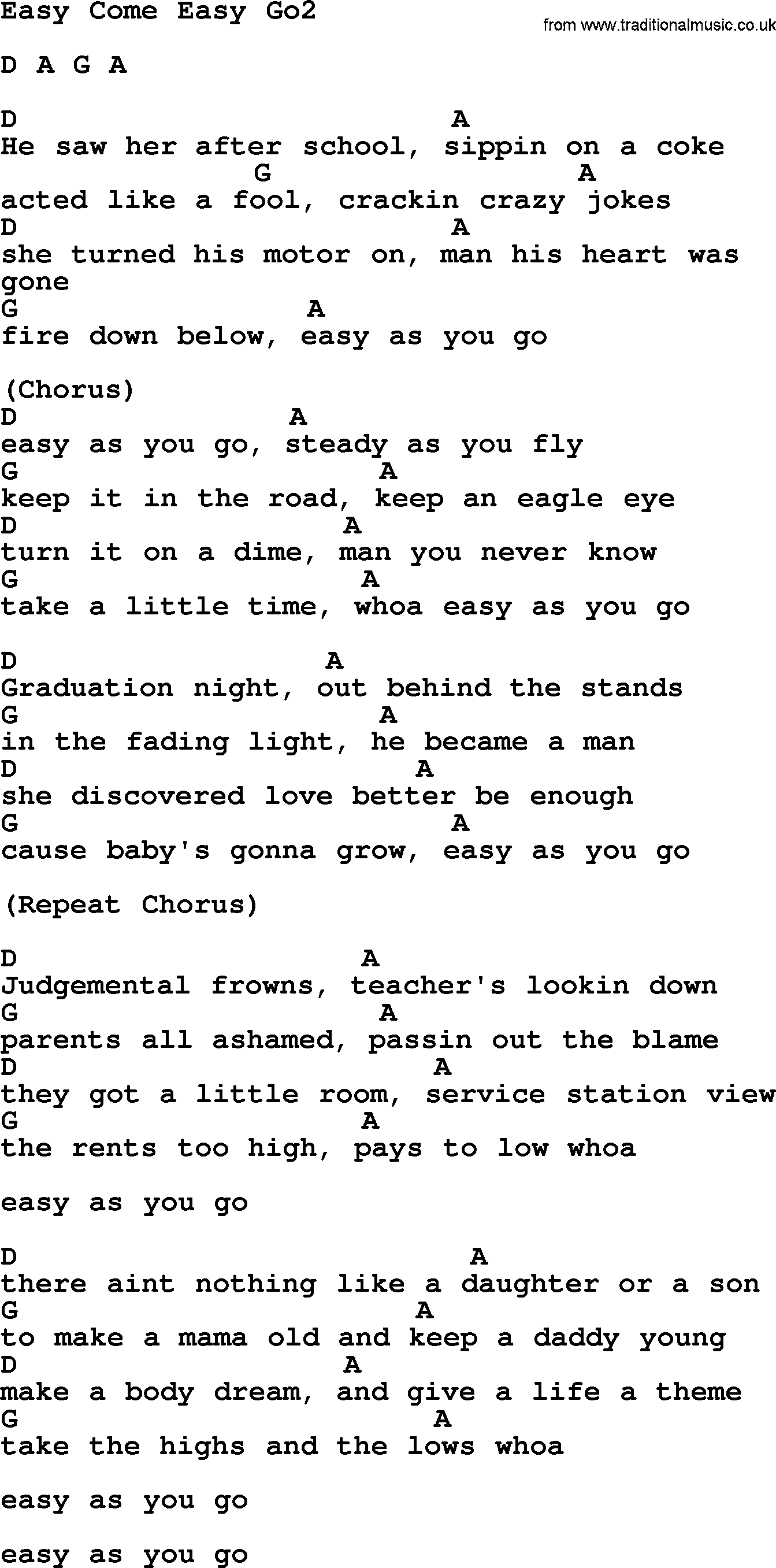 George Strait song: Easy Come Easy Go2, lyrics and chords