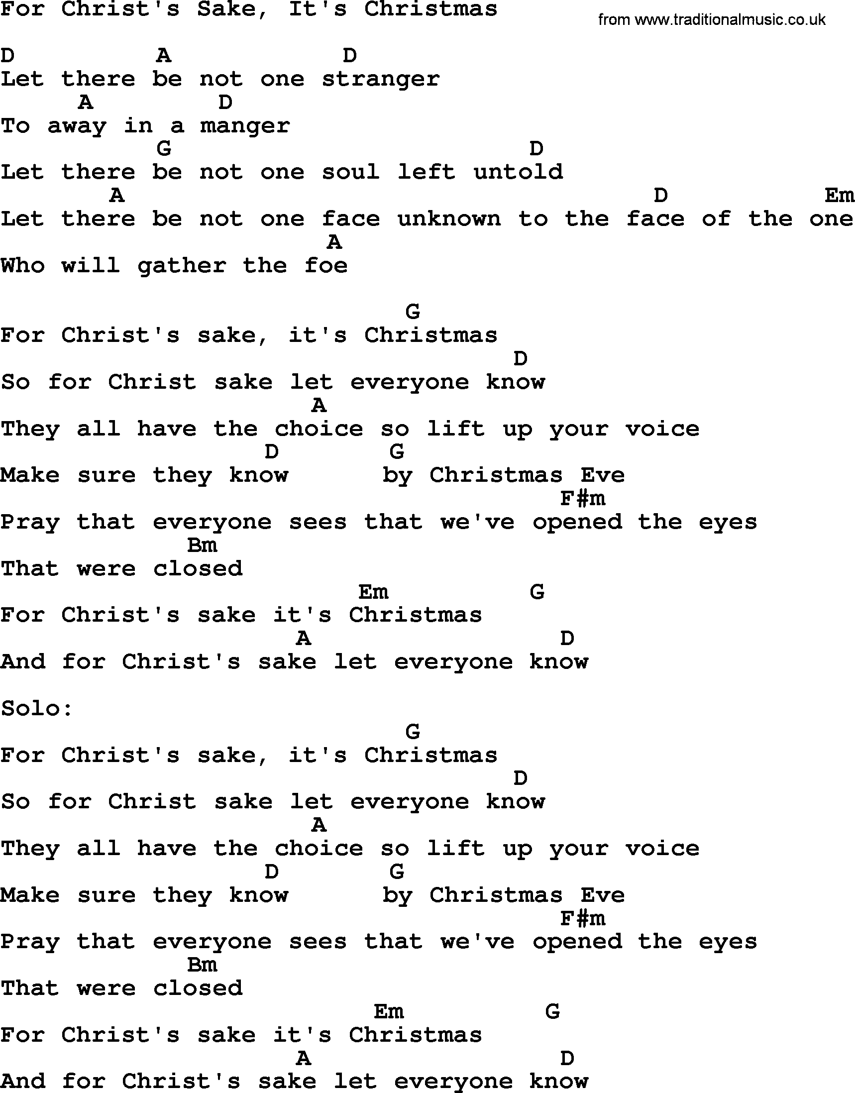 George Strait song: For Christ's Sake, It's Christmas, lyrics and chords