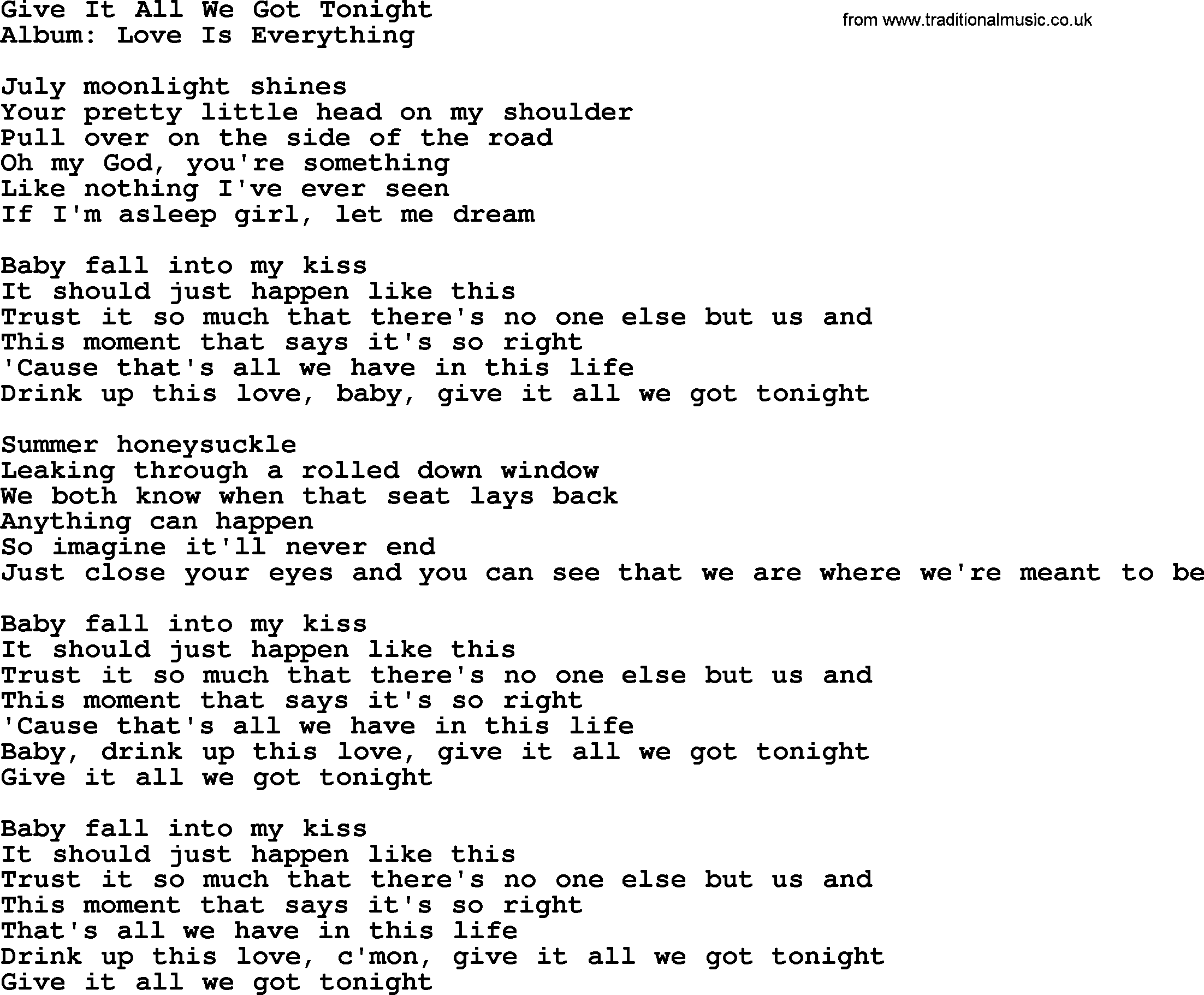George Strait song: Give It All We Got Tonight, lyrics