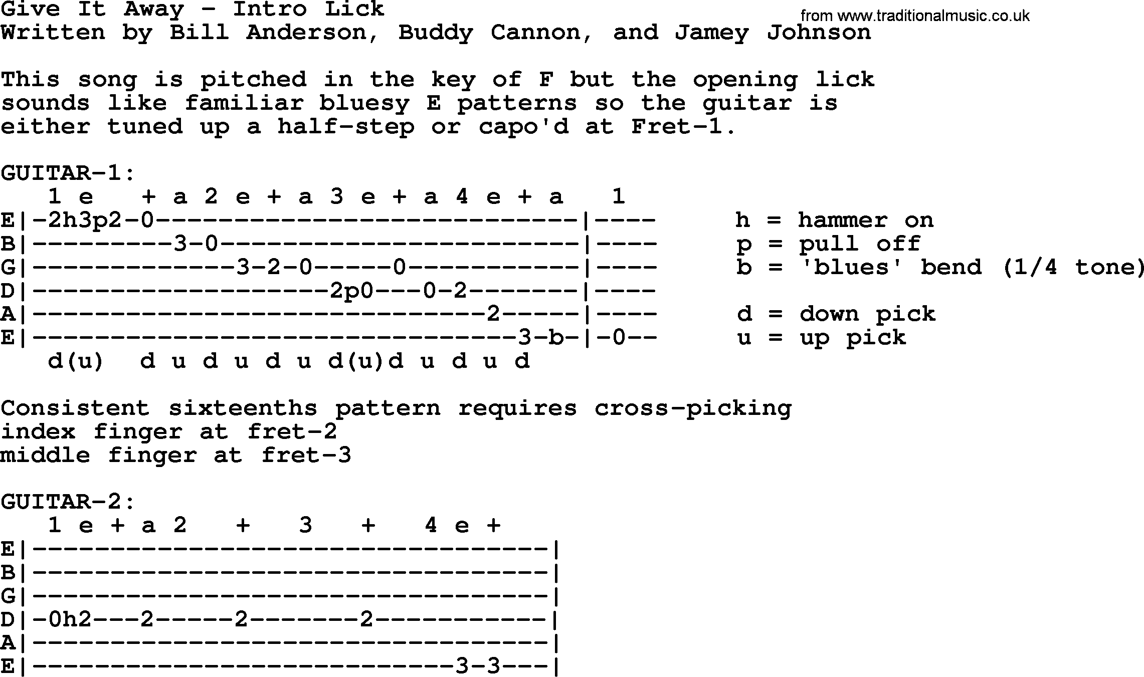 George Strait song: Give It Away - Intro Lick, lyrics and chords