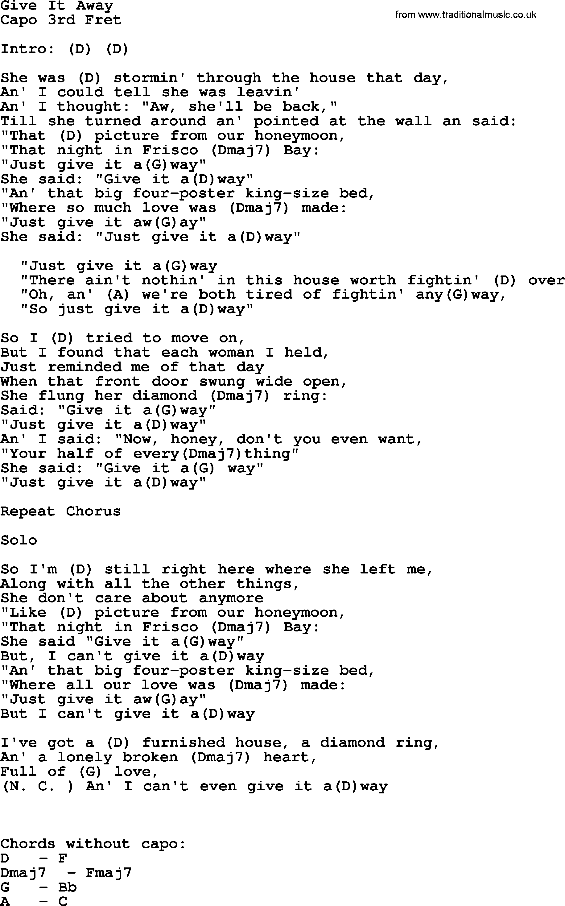 George Strait song: Give It Away, lyrics and chords