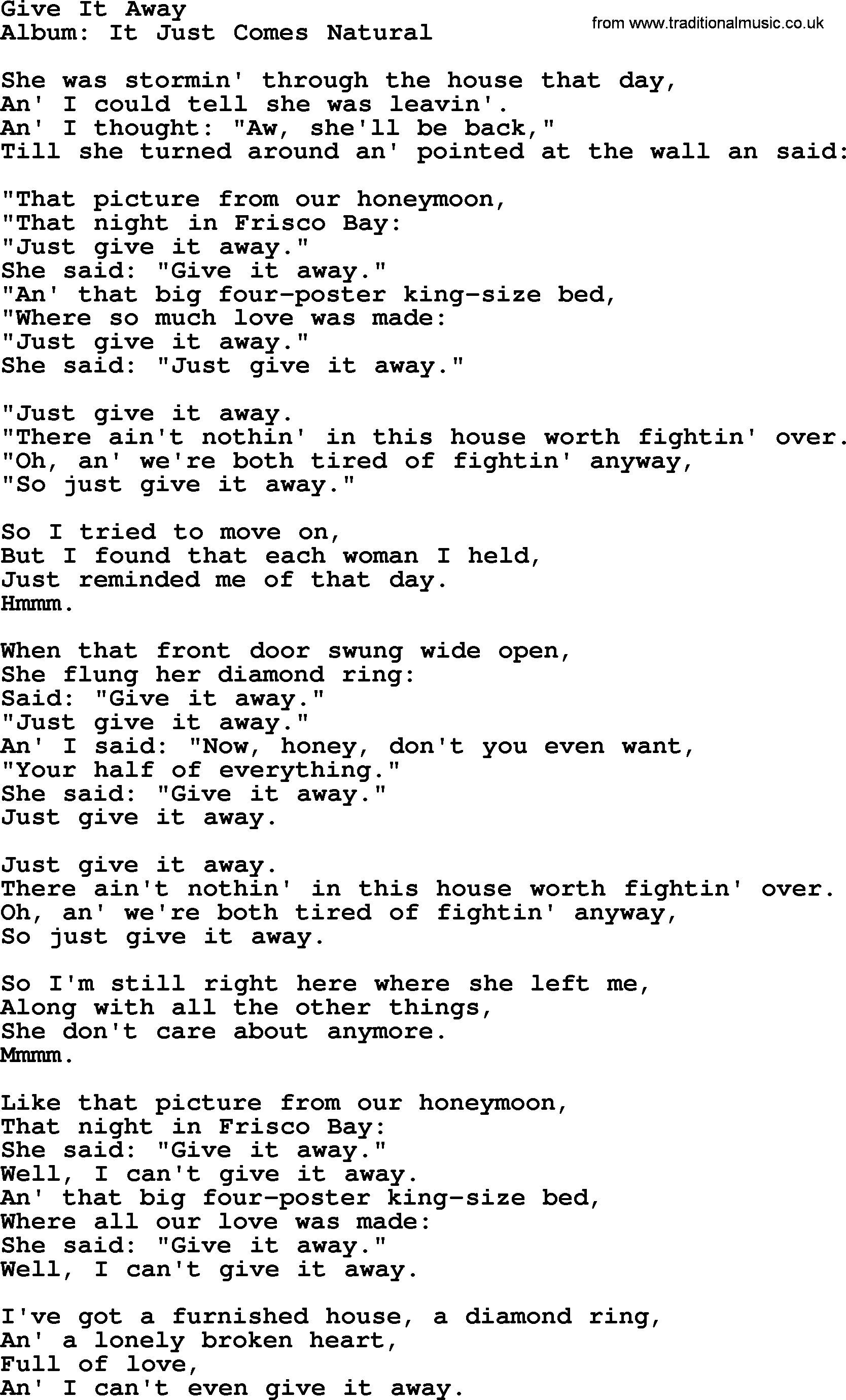 George Strait song: Give It Away, lyrics