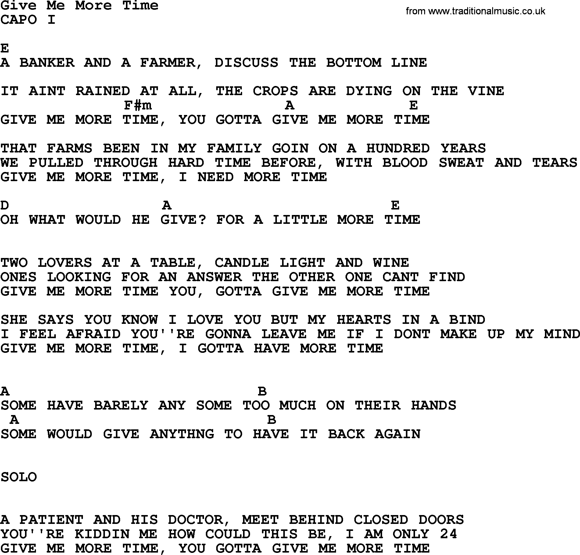 George Strait song: Give Me More Time, lyrics and chords