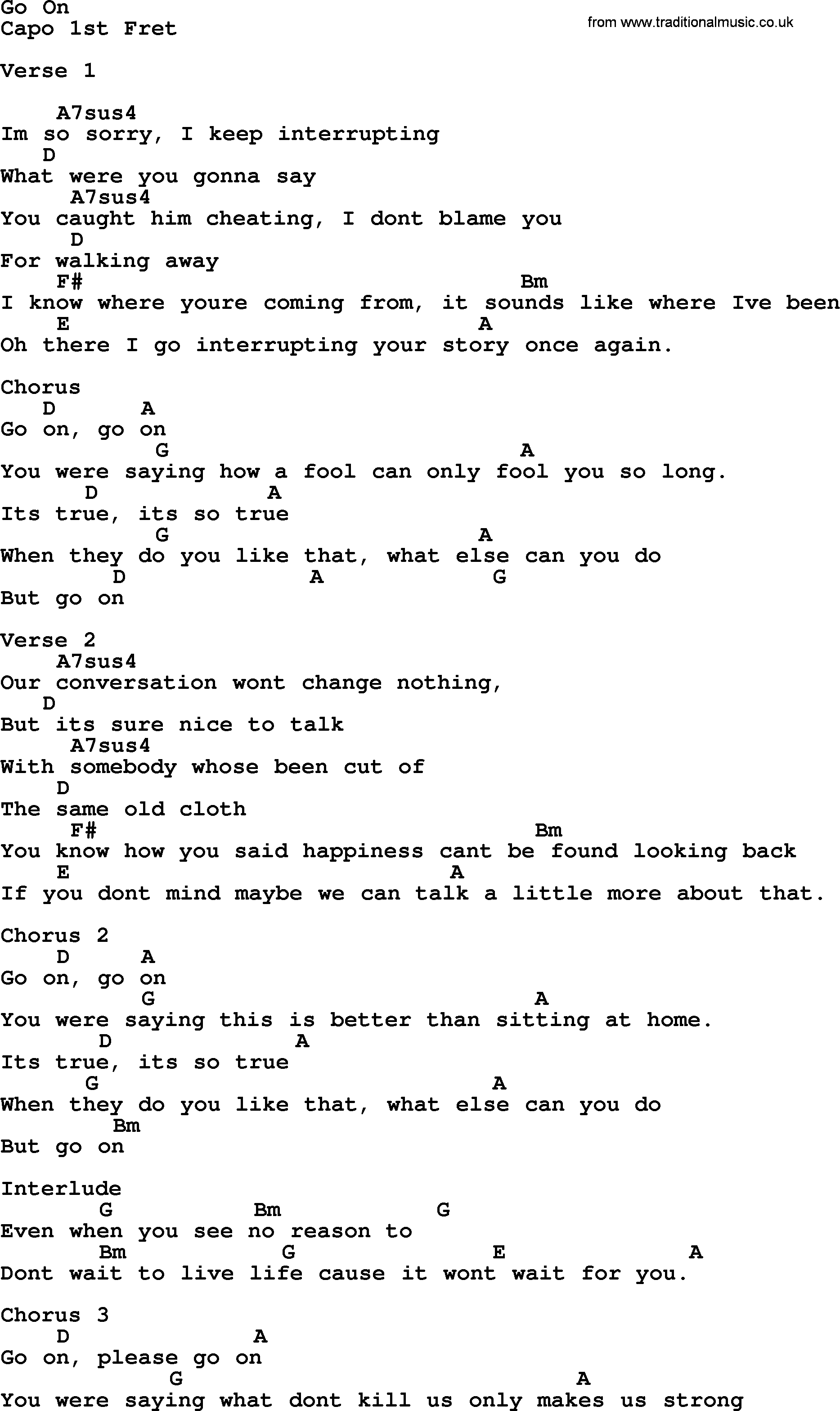 George Strait song: Go On, lyrics and chords