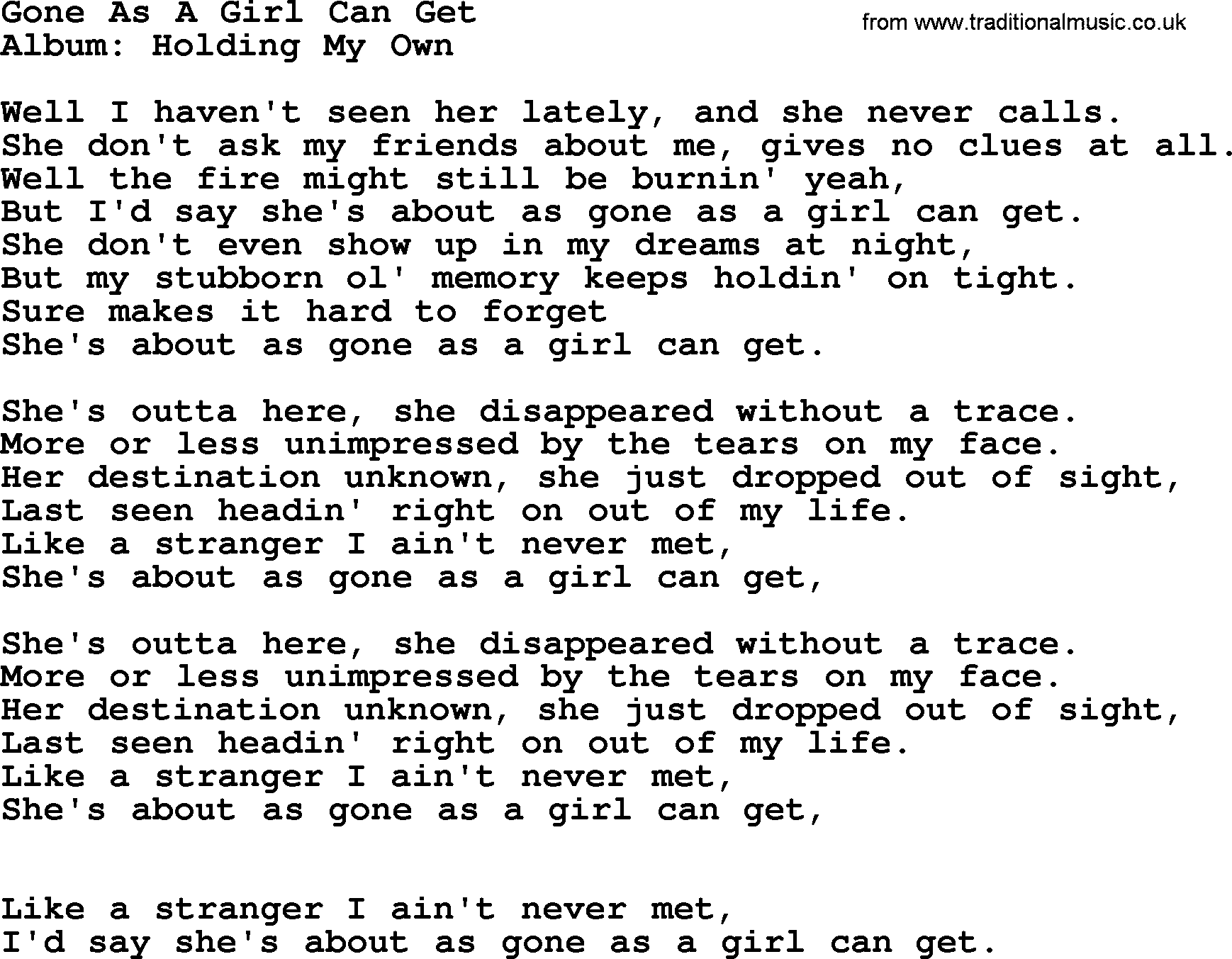 George Strait song: Gone As A Girl Can Get, lyrics