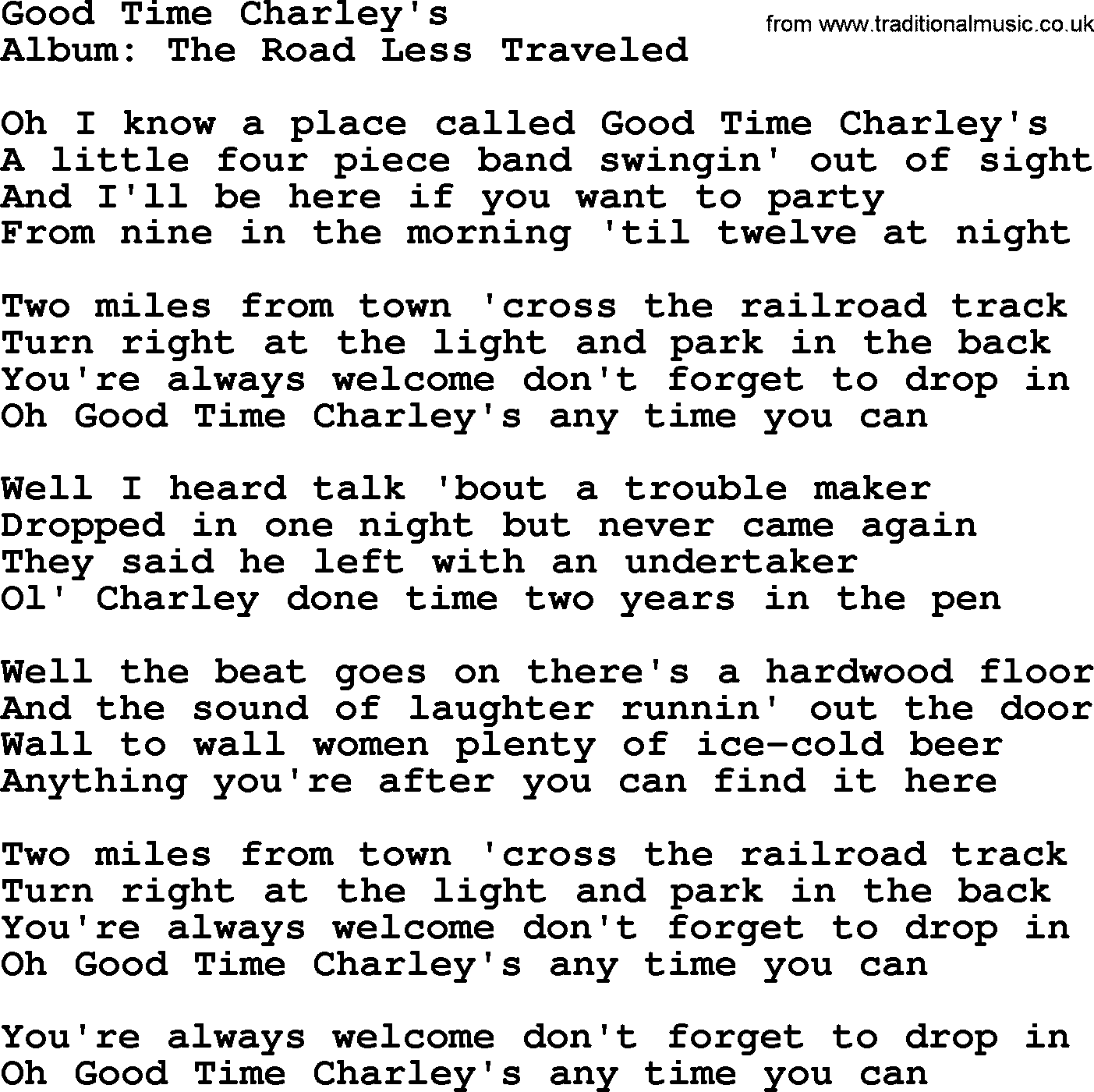 George Strait song: Good Time Charley's, lyrics