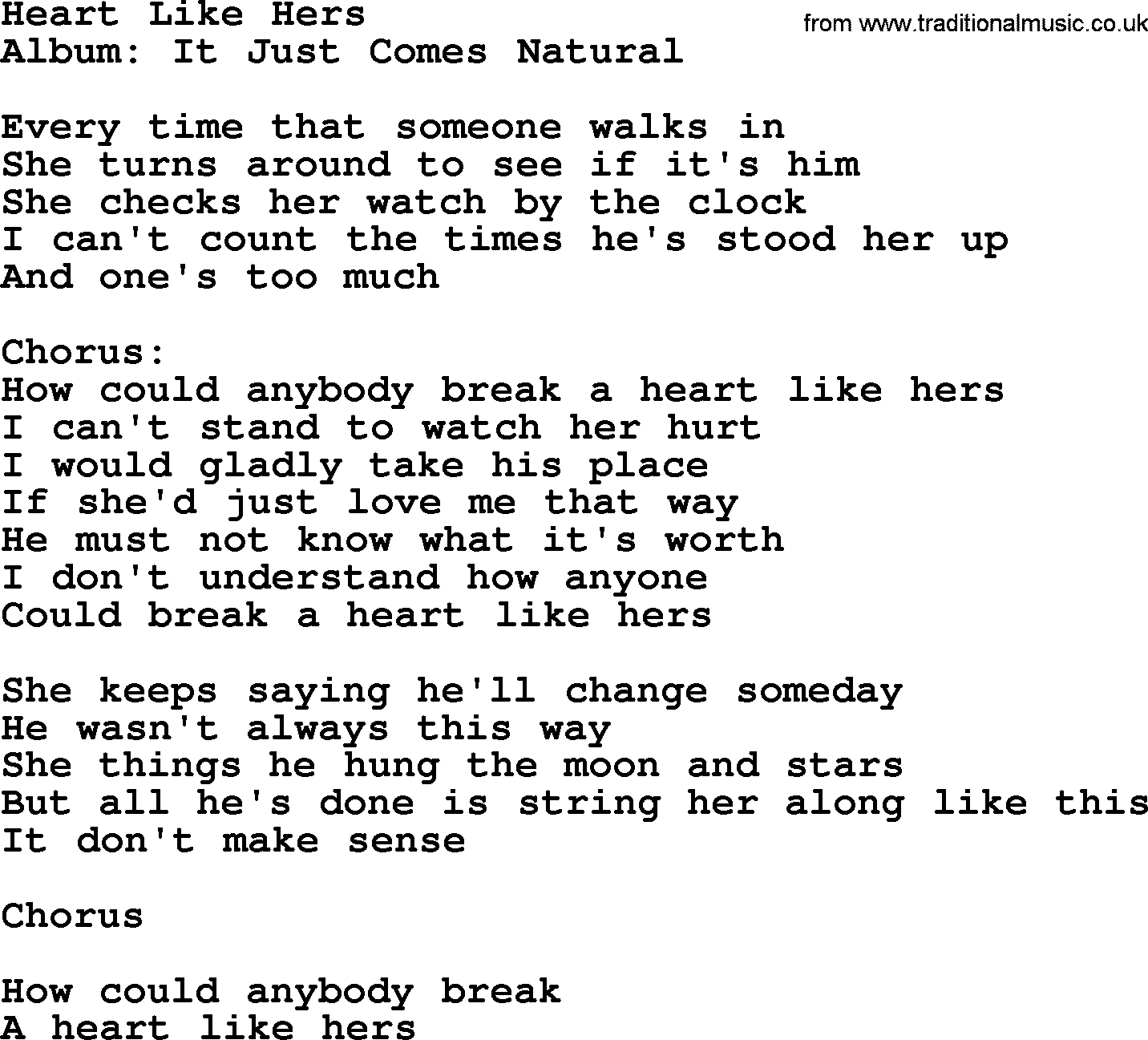 George Strait song: Heart Like Hers, lyrics