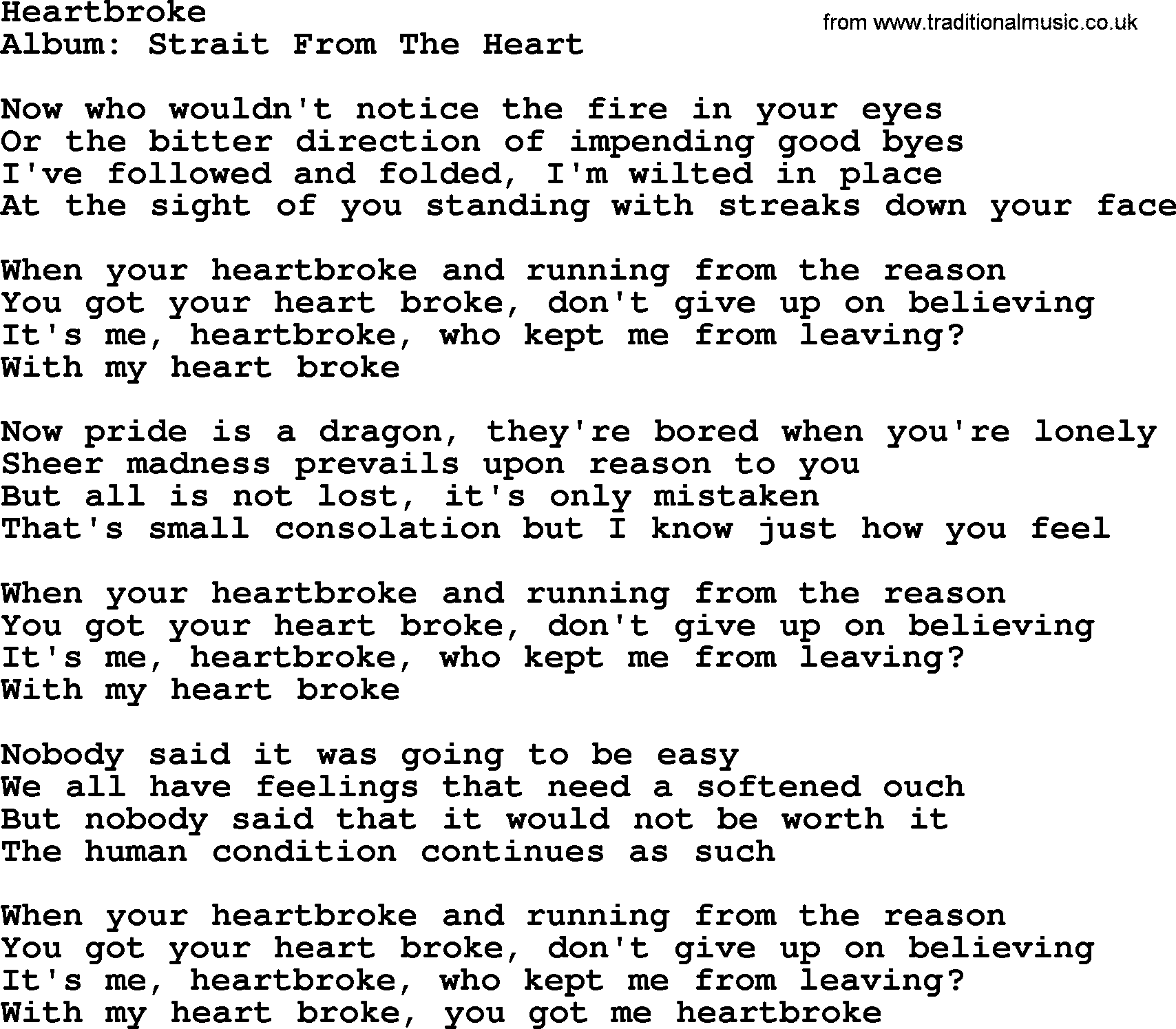George Strait song: Heartbroke, lyrics