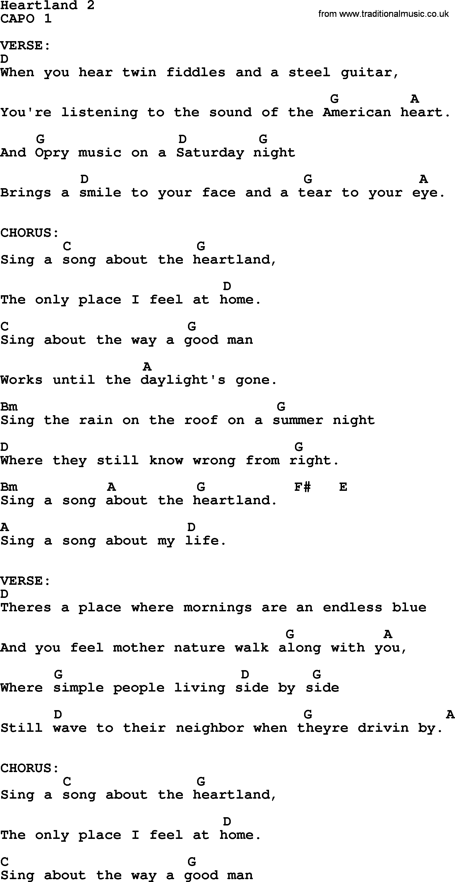 George Strait song: Heartland 2, lyrics and chords