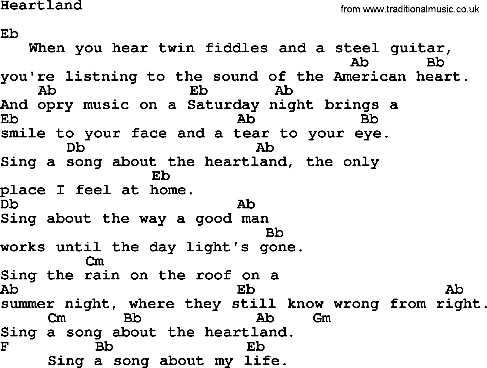George Strait song: Heartland, lyrics and chords