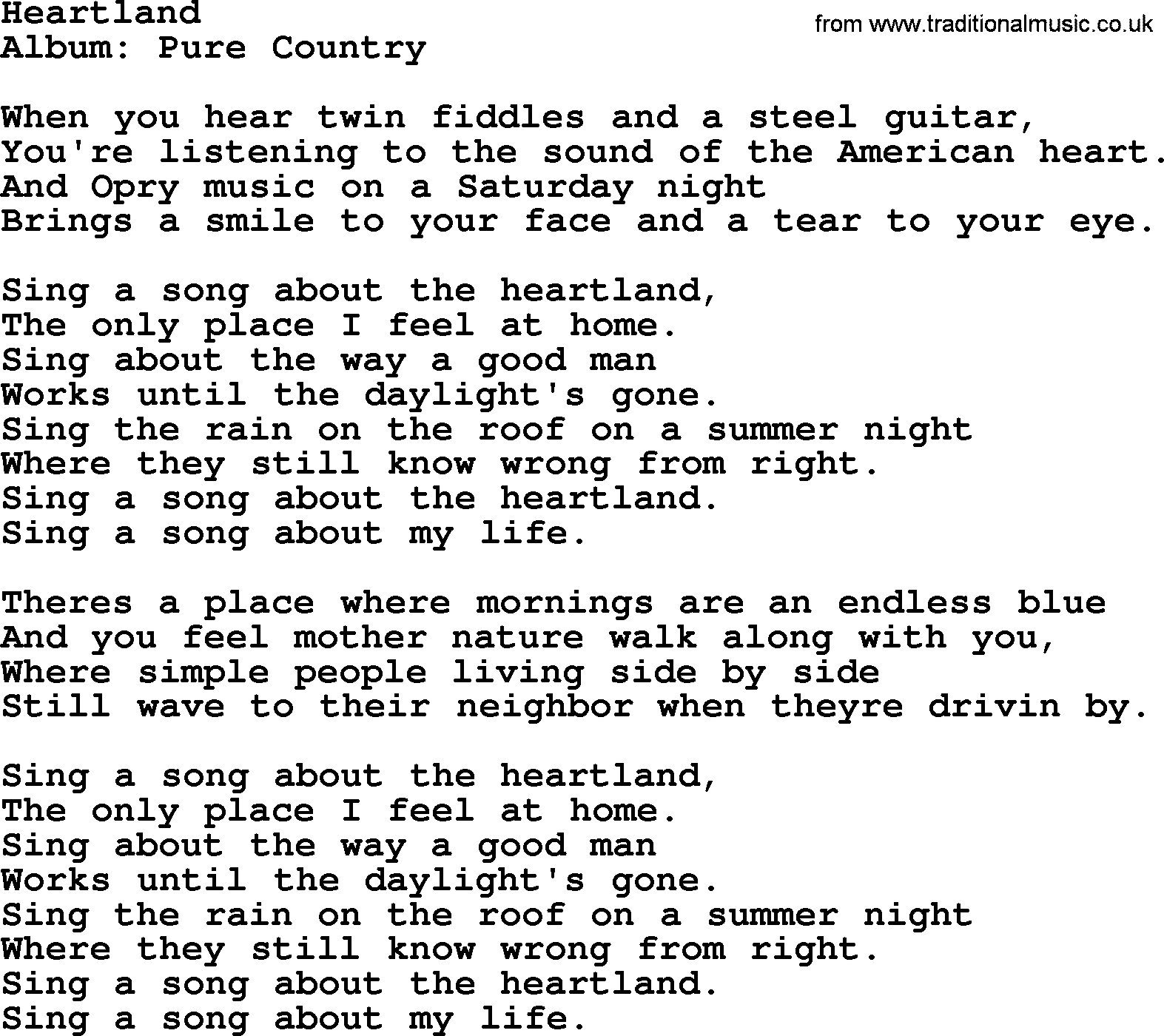 George Strait song: Heartland, lyrics
