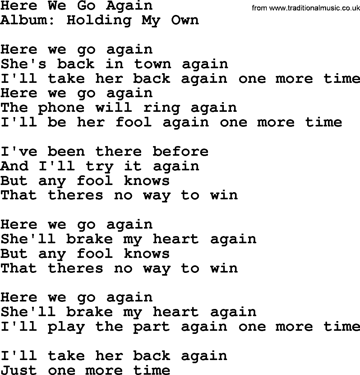 George Strait song: Here We Go Again, lyrics