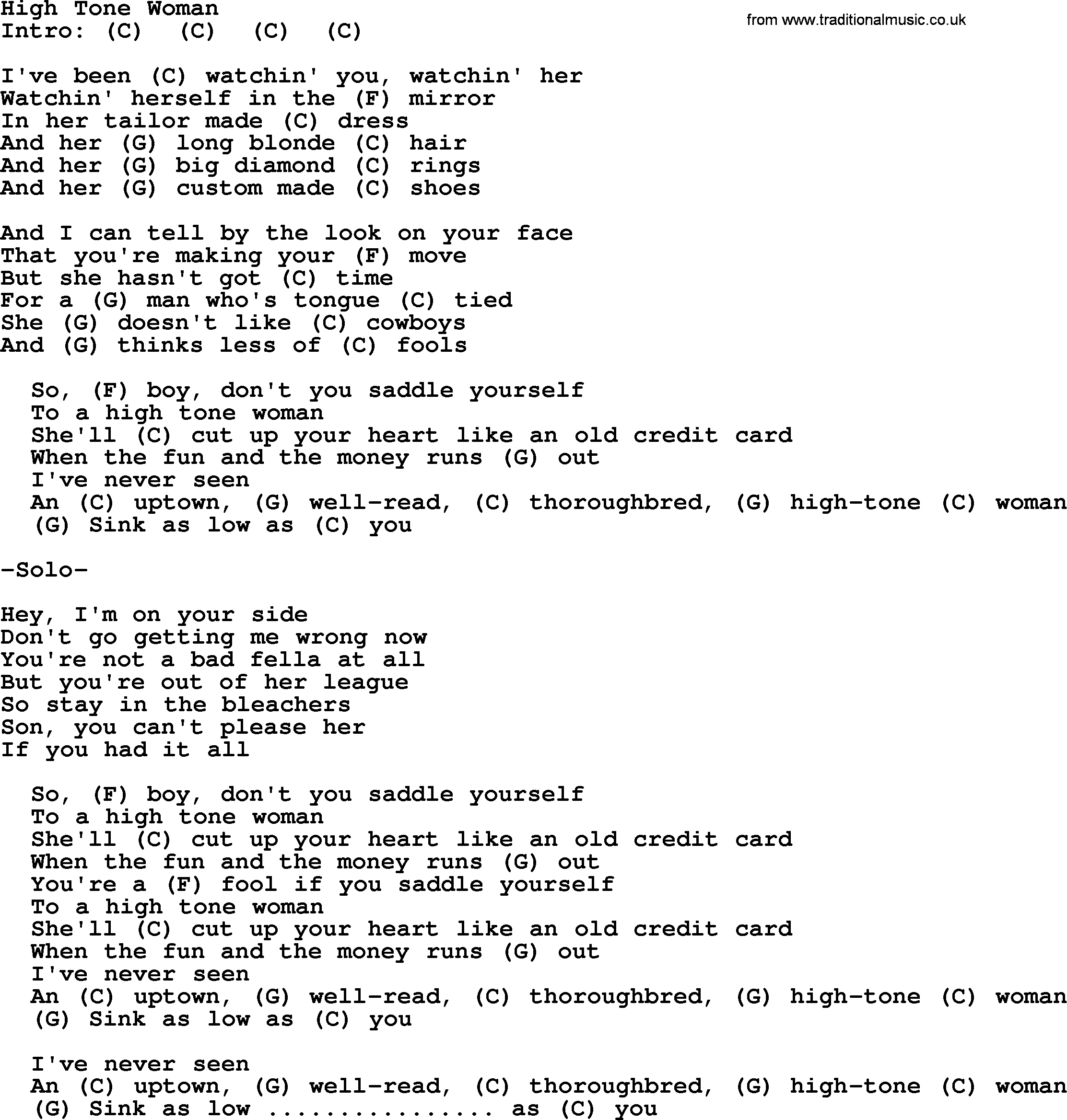 George Strait song: High Tone Woman, lyrics and chords
