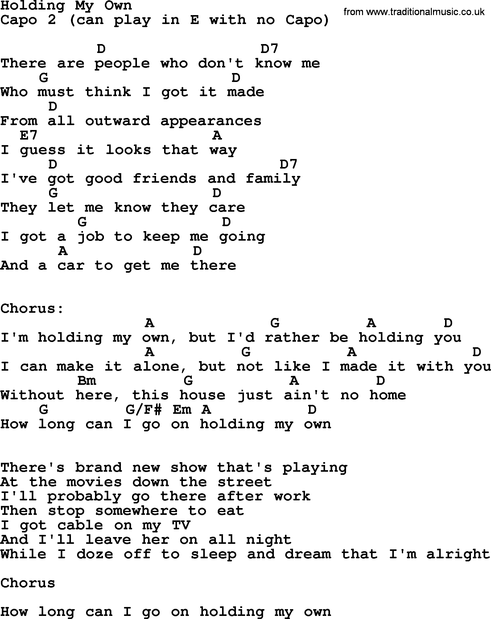 George Strait song: Holding My Own, lyrics and chords