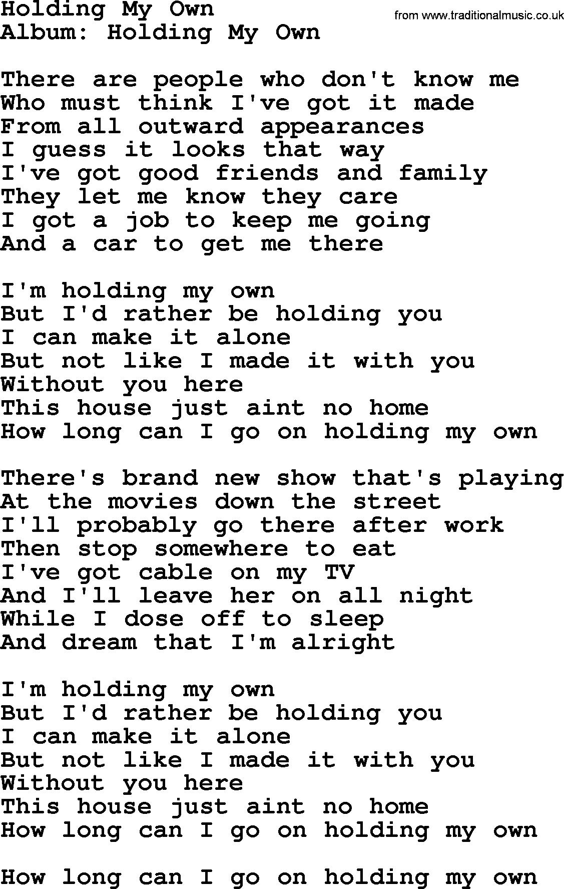 George Strait song: Holding My Own, lyrics