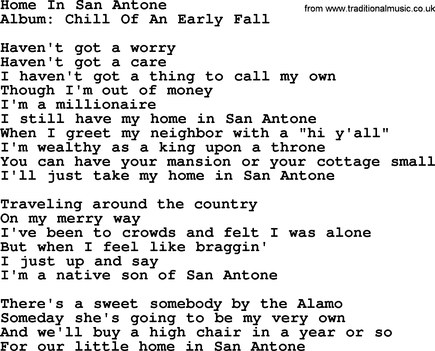 George Strait song: Home In San Antone, lyrics
