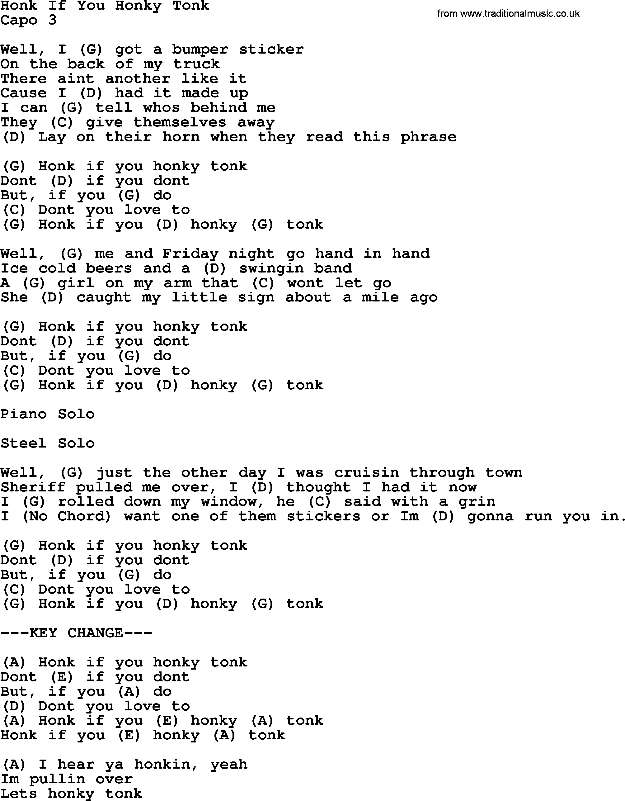 George Strait song: Honk If You Honky Tonk, lyrics and chords