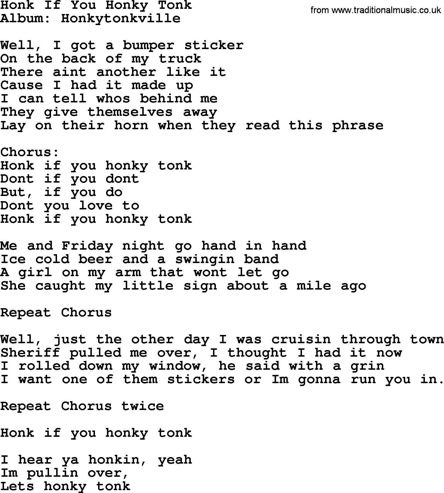 George Strait song: Honk If You Honky Tonk, lyrics