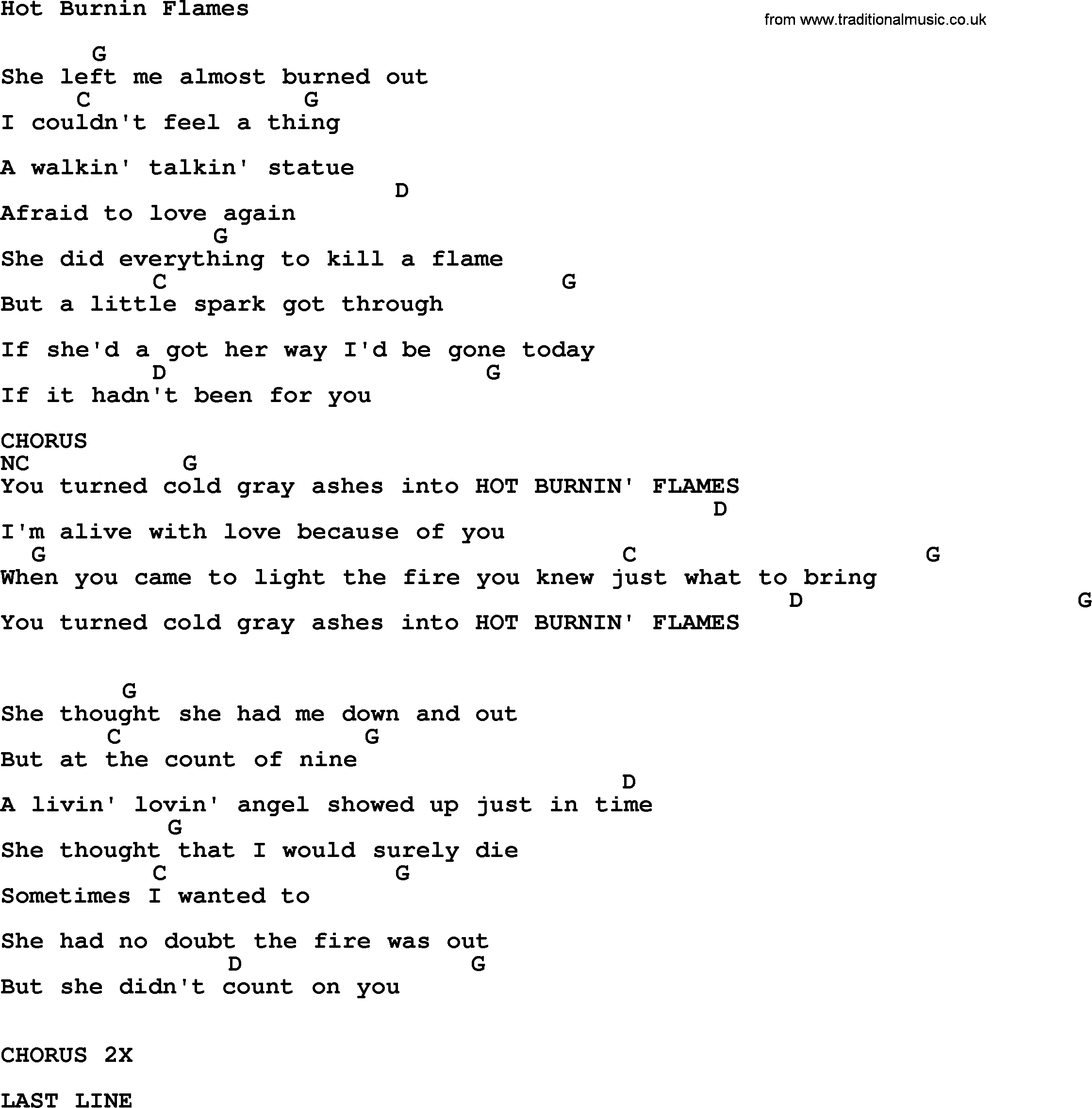 George Strait song: Hot Burnin Flames, lyrics and chords