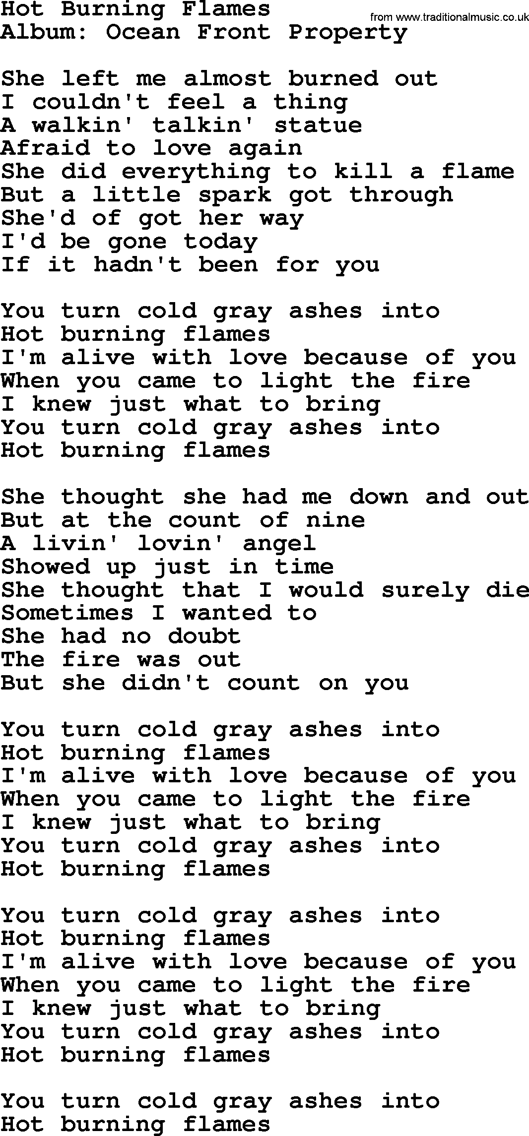 George Strait song: Hot Burning Flames, lyrics