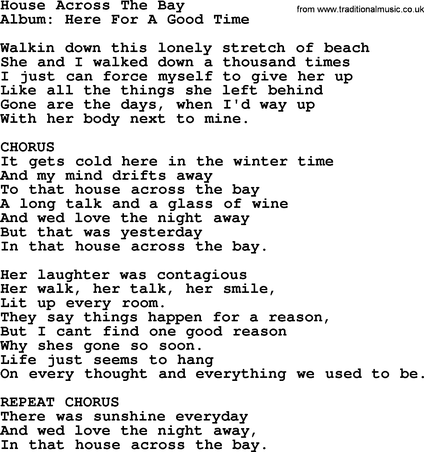 George Strait song: House Across The Bay, lyrics