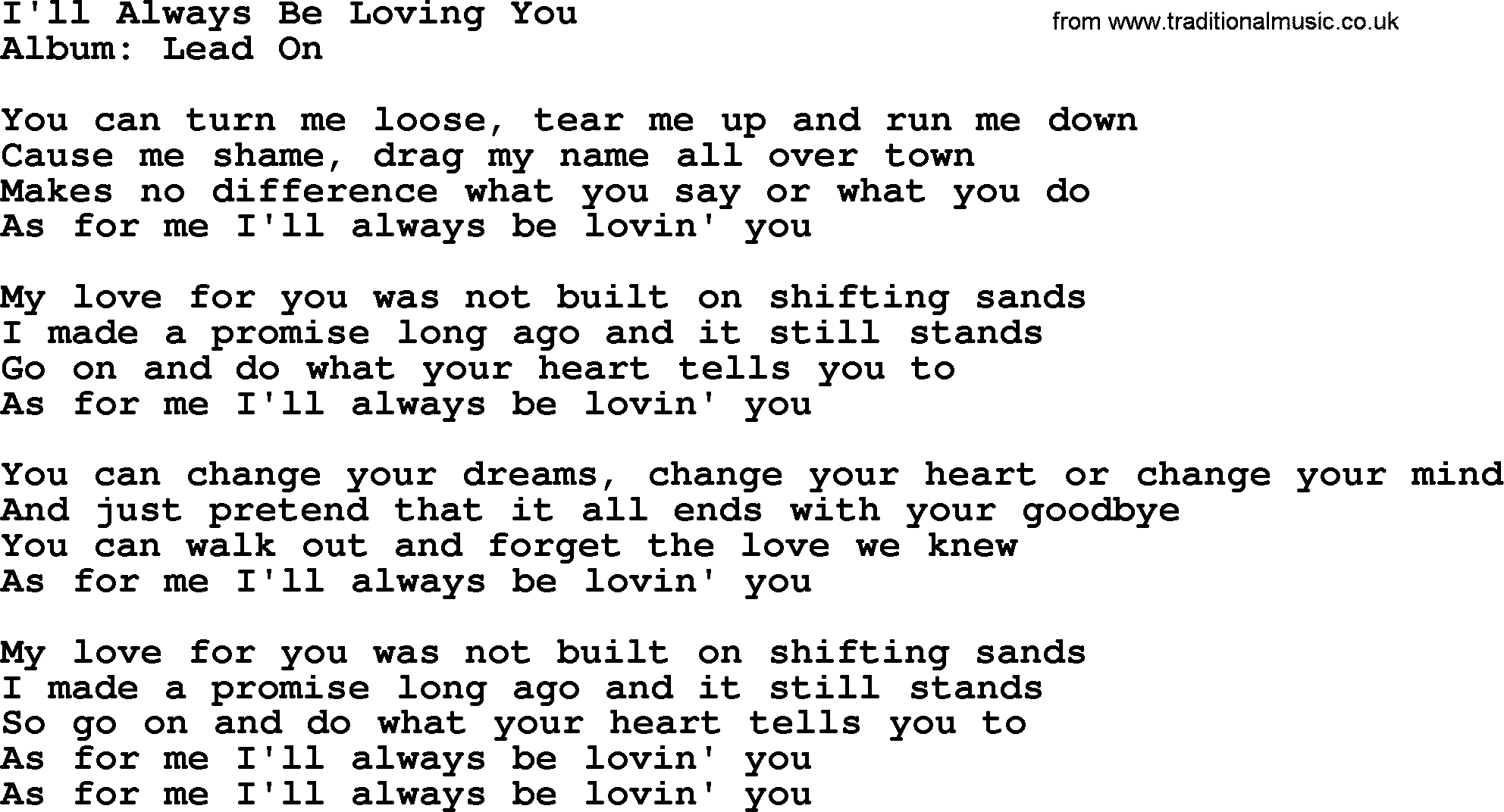 George Strait song: I'll Always Be Loving You, lyrics