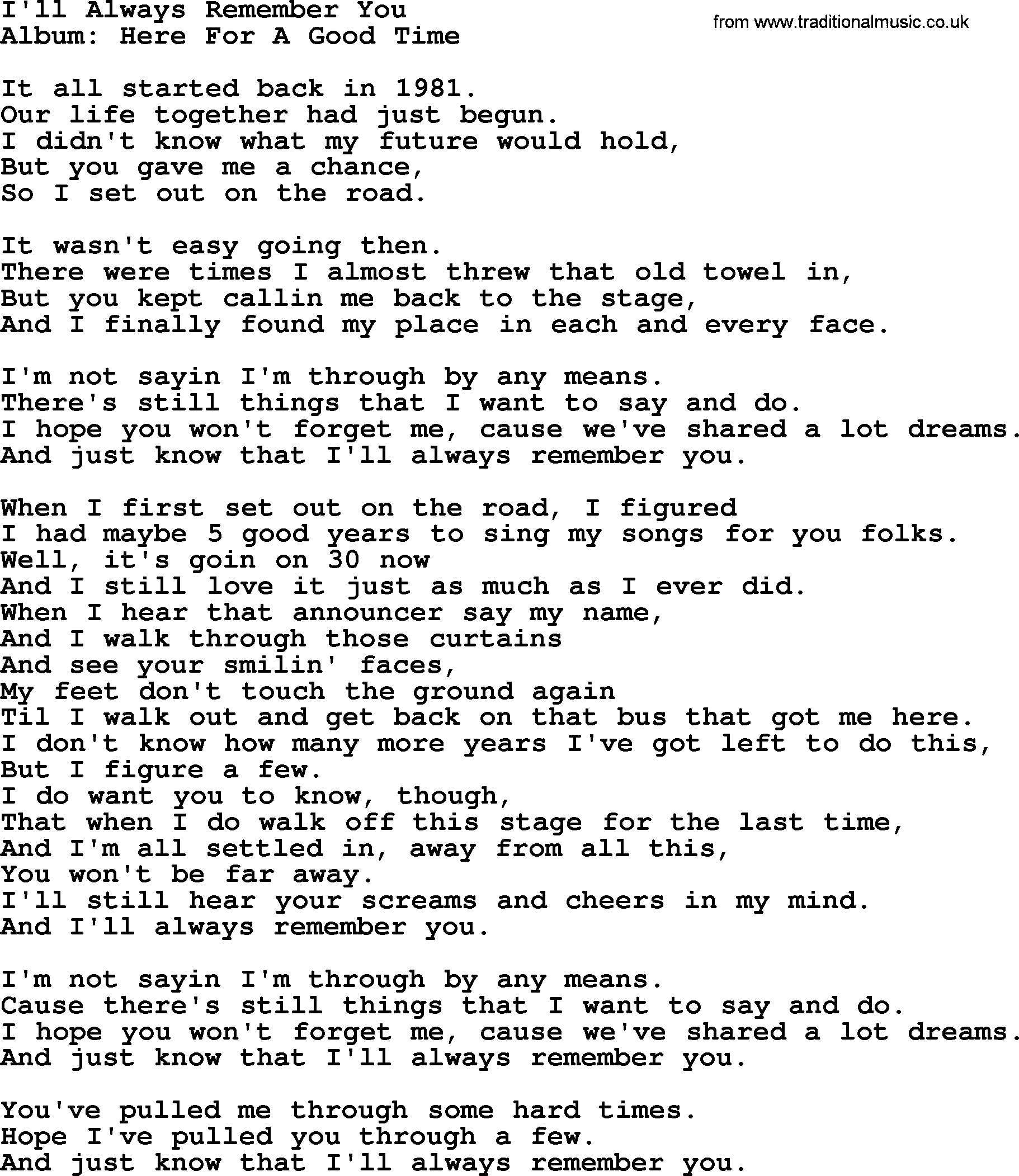 George Strait song: I'll Always Remember You, lyrics