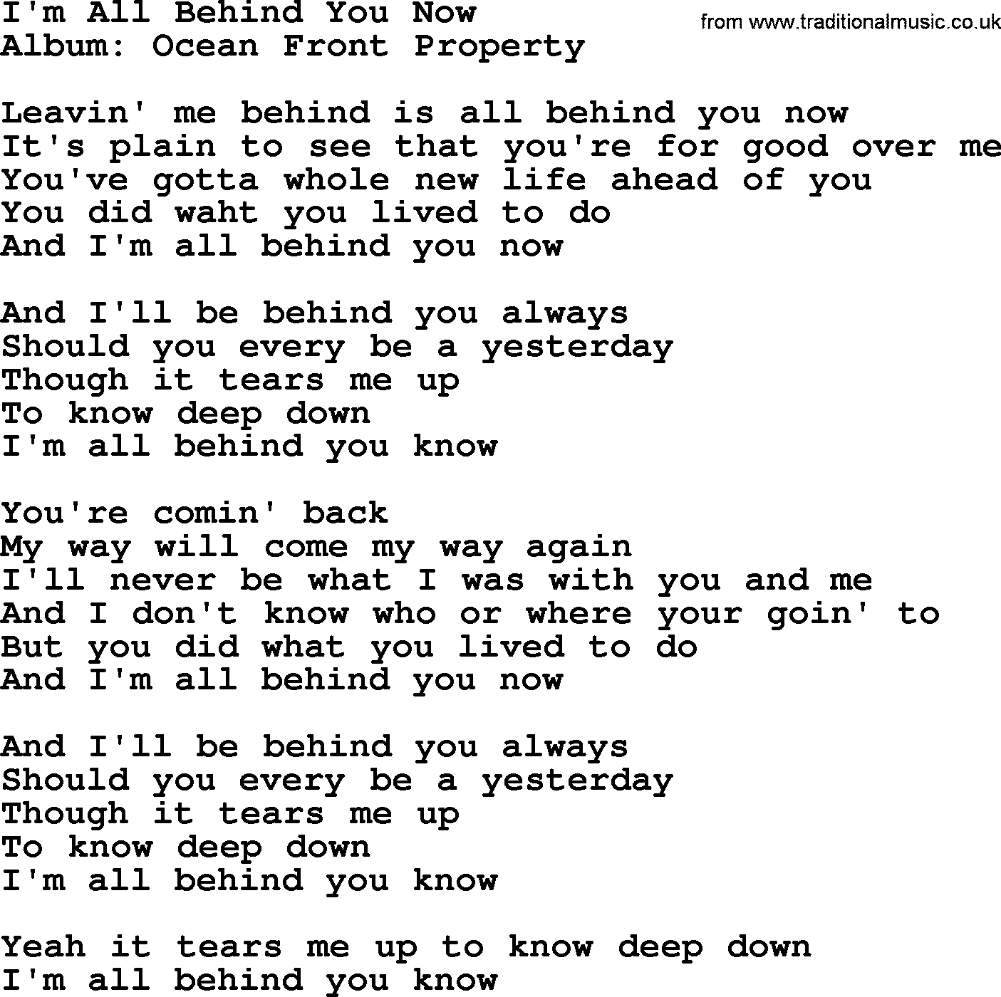 George Strait song: I'm All Behind You Now, lyrics