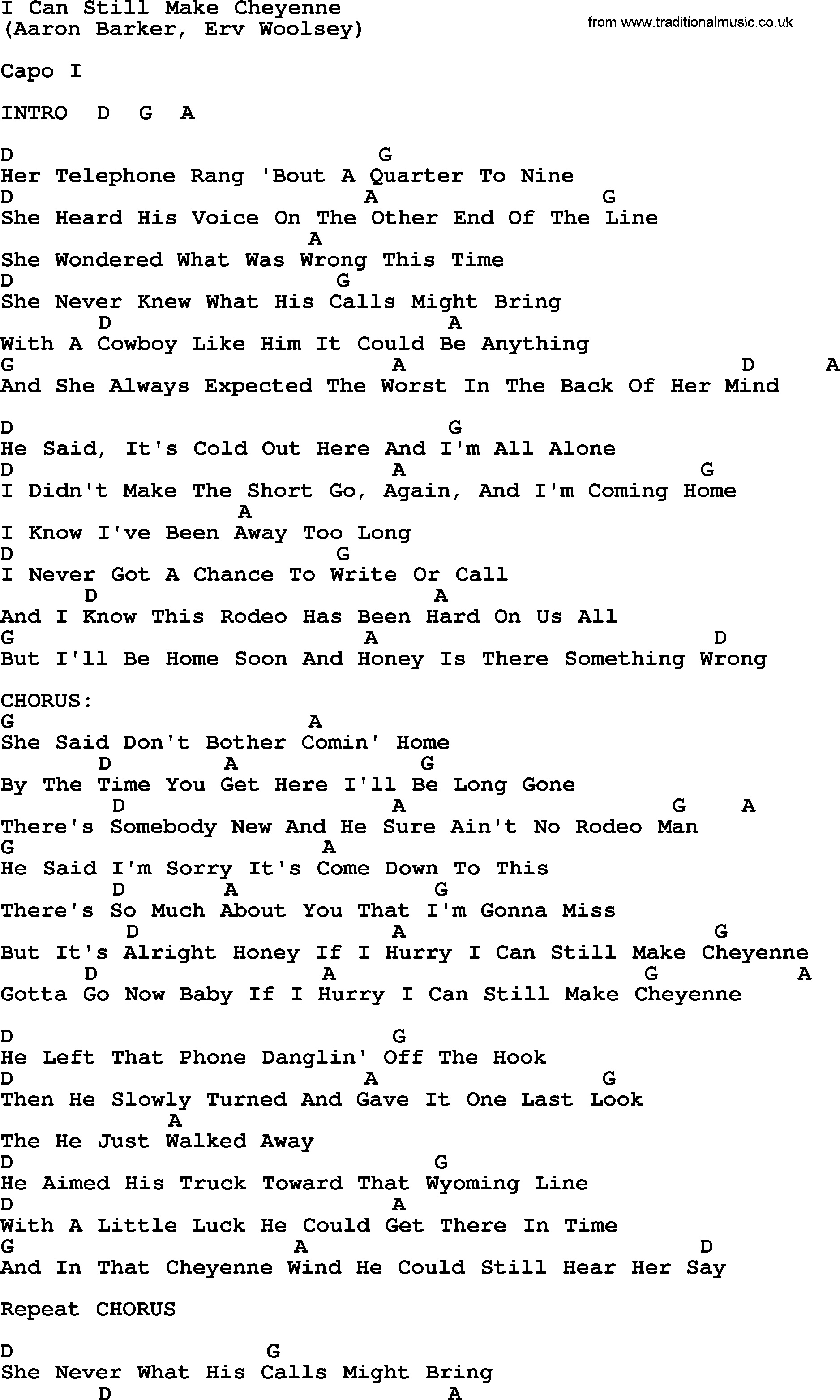 George Strait song: I Can Still Make Cheyenne, lyrics and chords