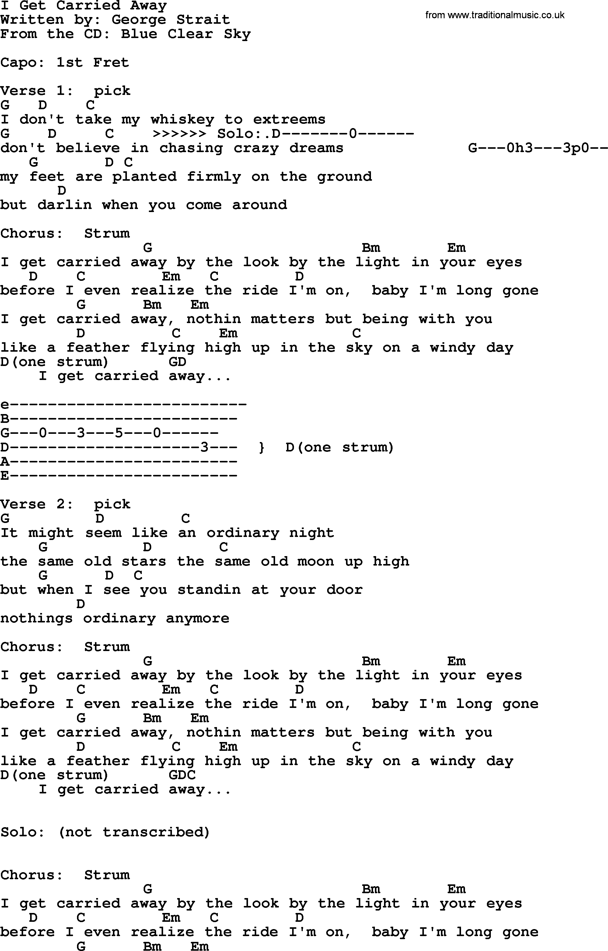 George Strait song: I Get Carried Away, lyrics and chords