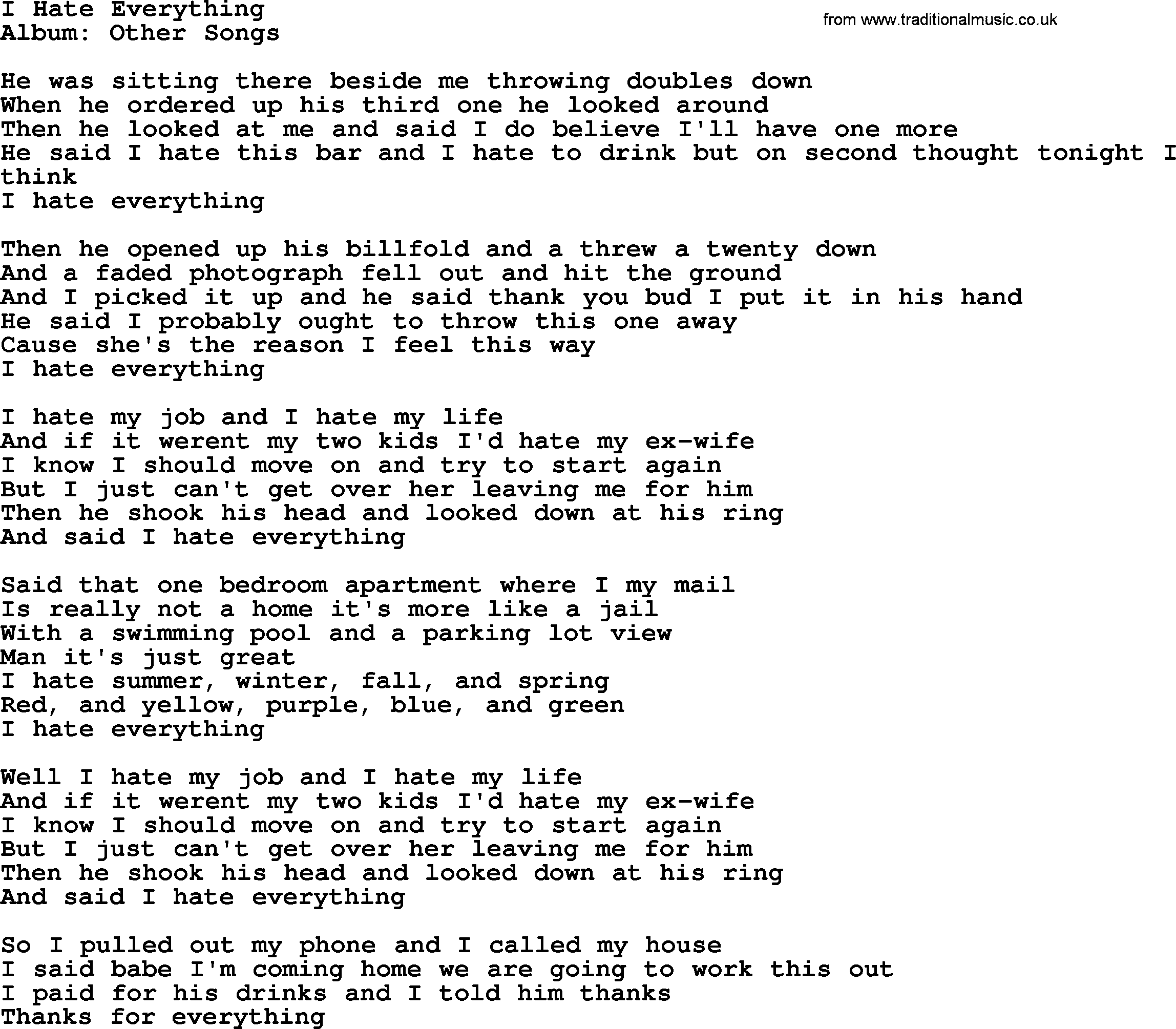George Strait song: I Hate Everything, lyrics