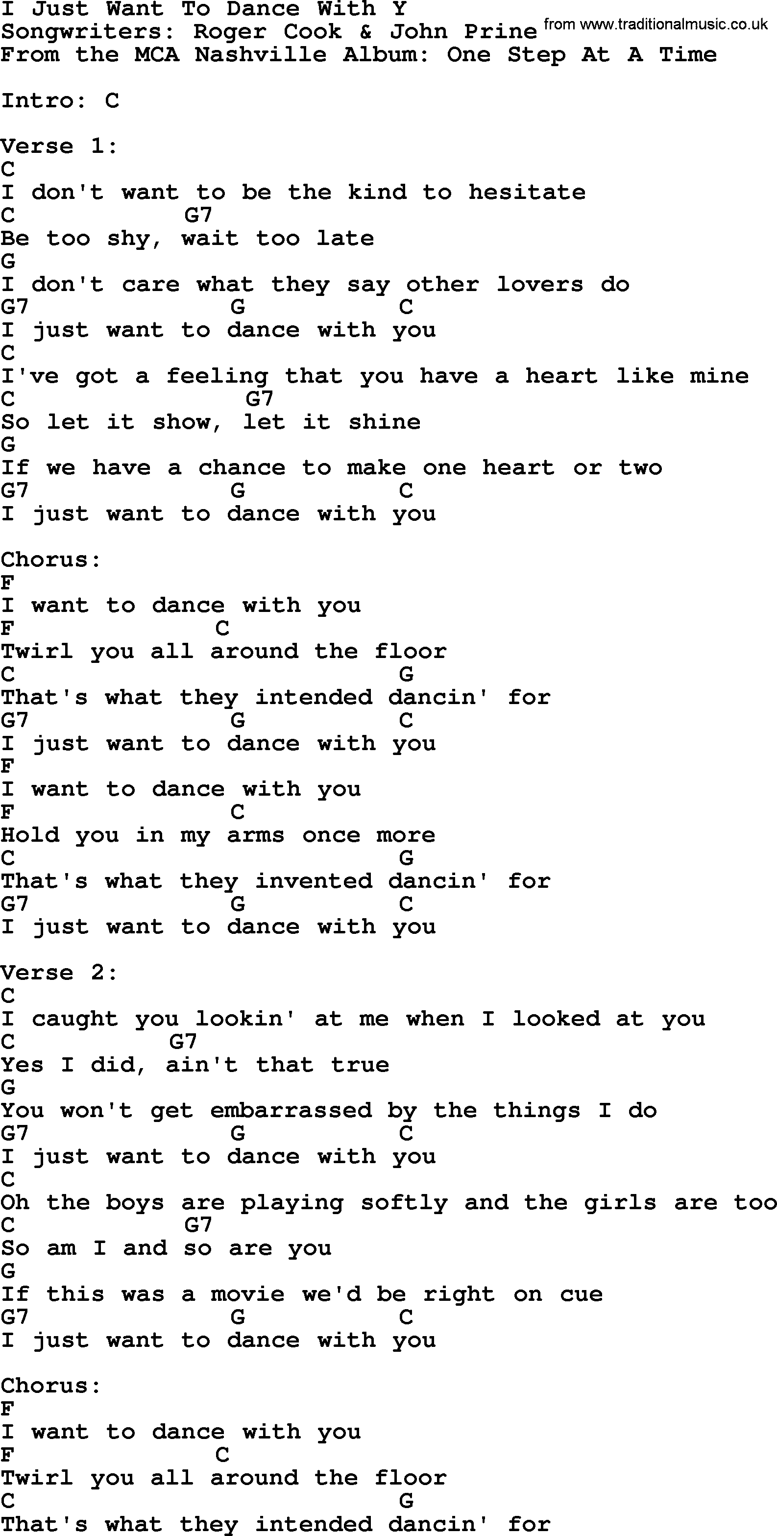 George Strait song: I Just Want To Dance With Y, lyrics and chords