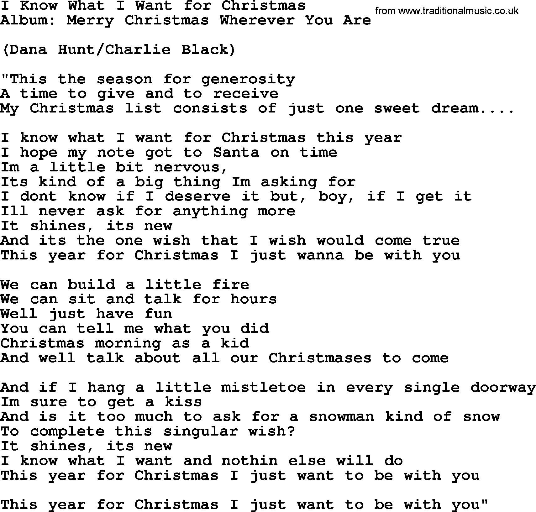 George Strait song: I Know What I Want for Christmas, lyrics