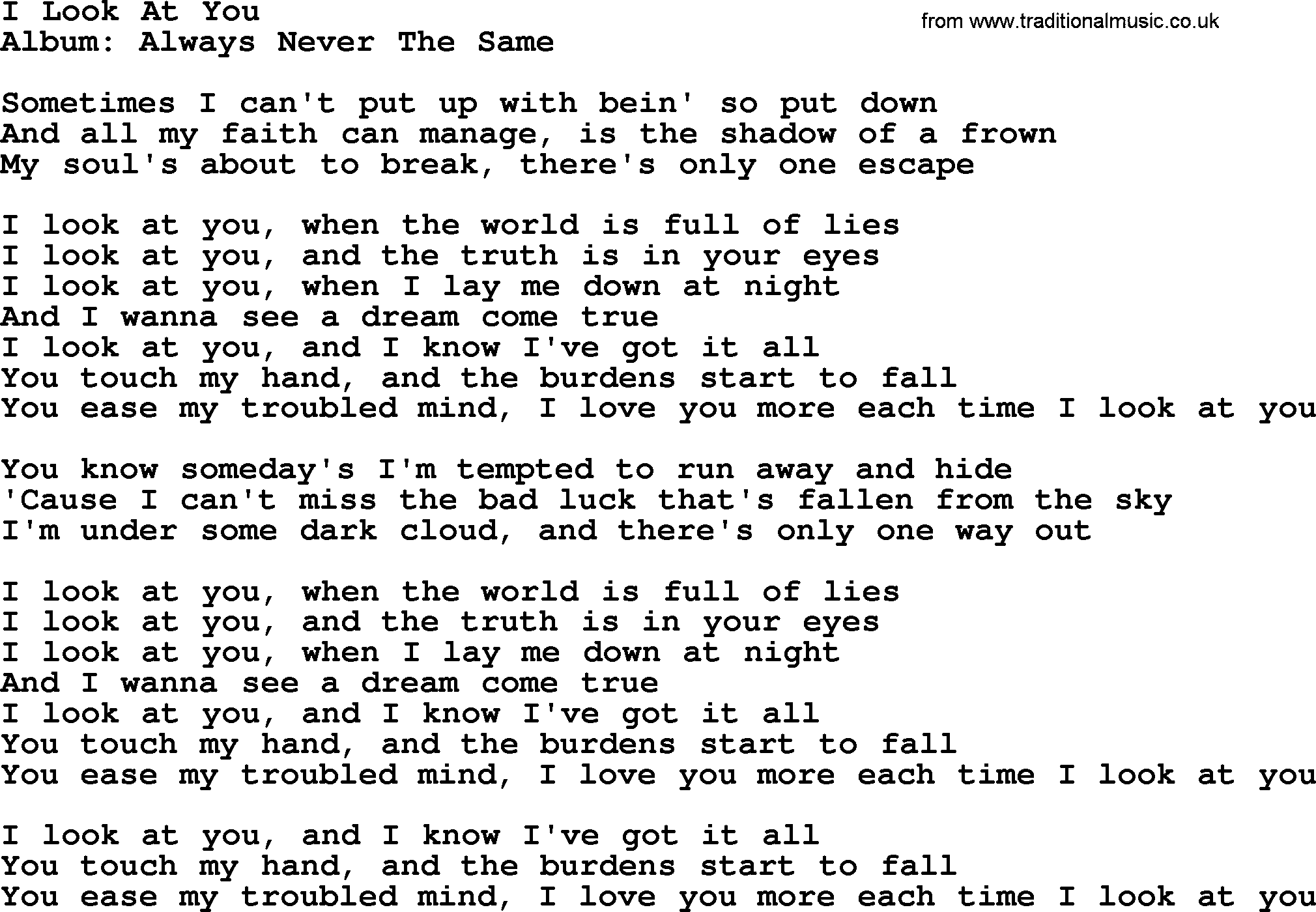 George Strait song: I Look At You, lyrics