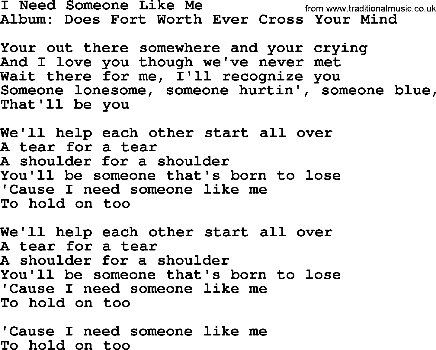 George Strait song: I Need Someone Like Me, lyrics