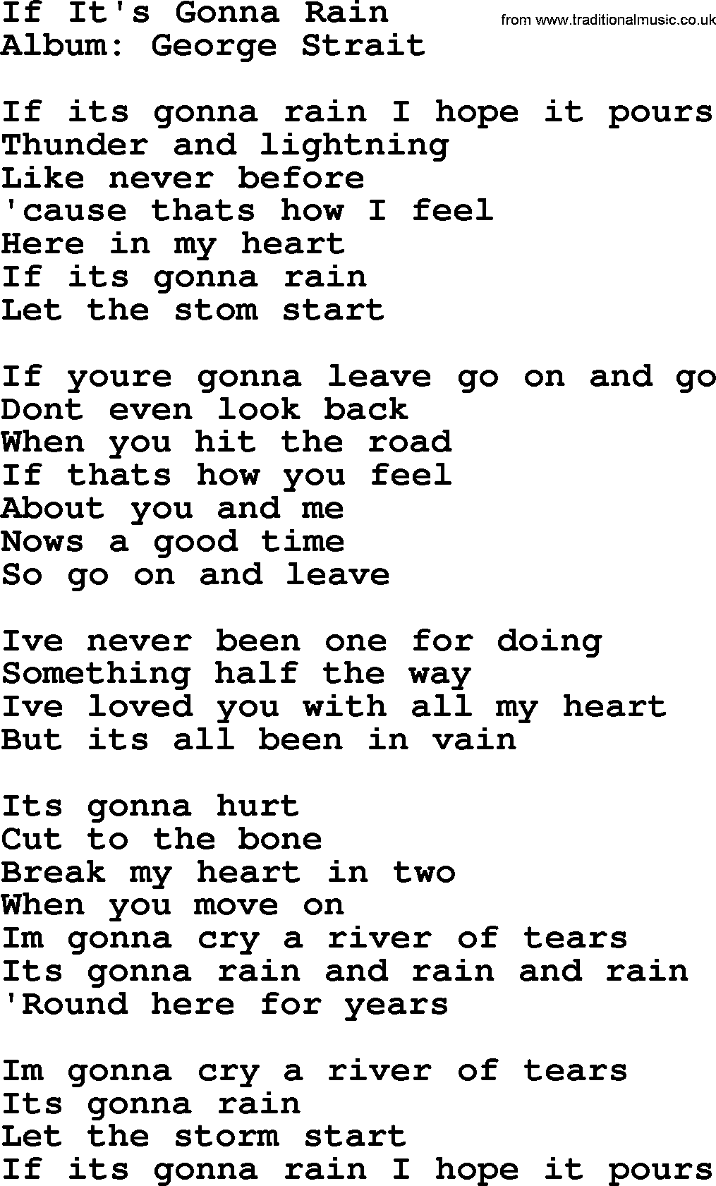 George Strait song: If It's Gonna Rain, lyrics
