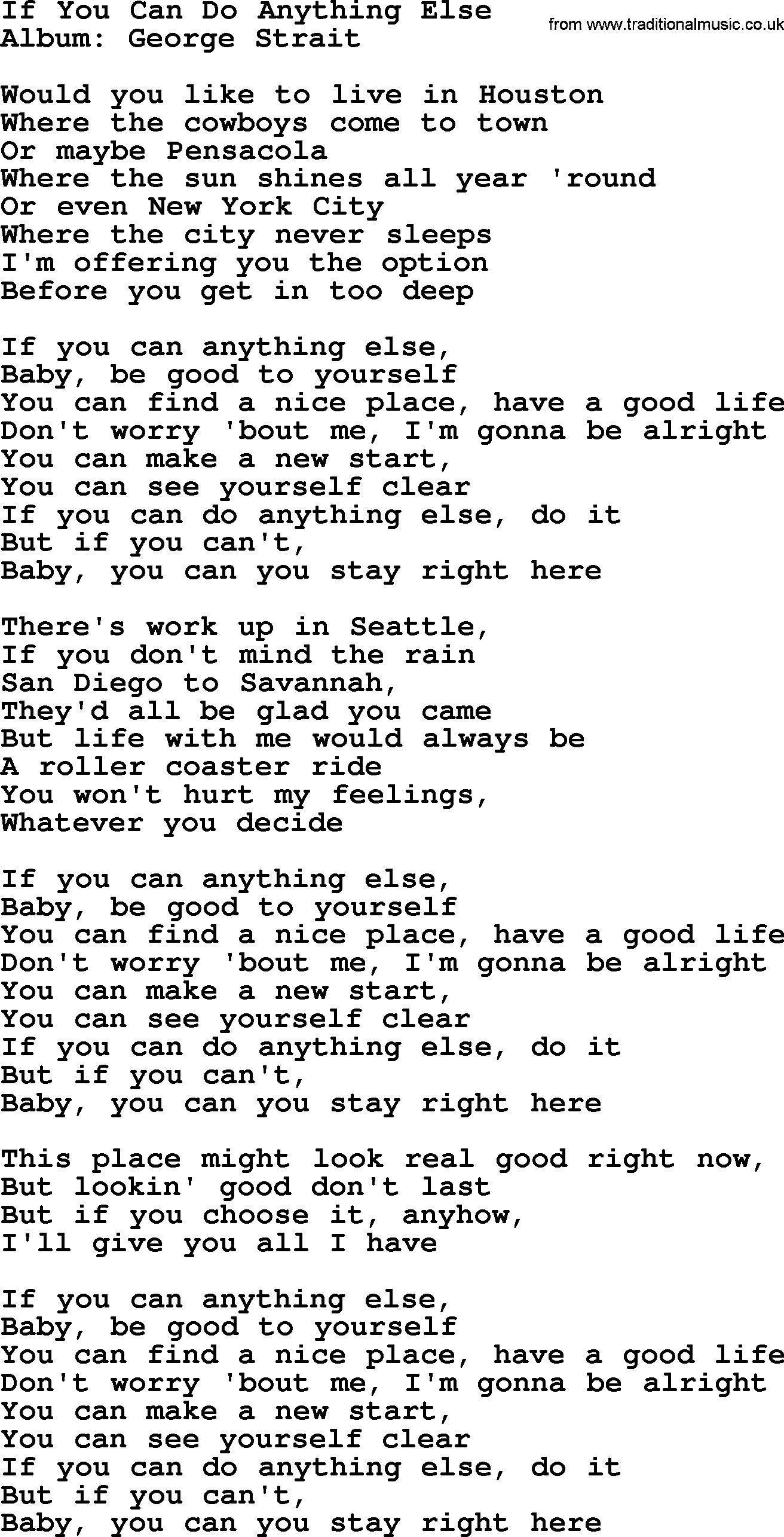 George Strait song: If You Can Do Anything Else, lyrics