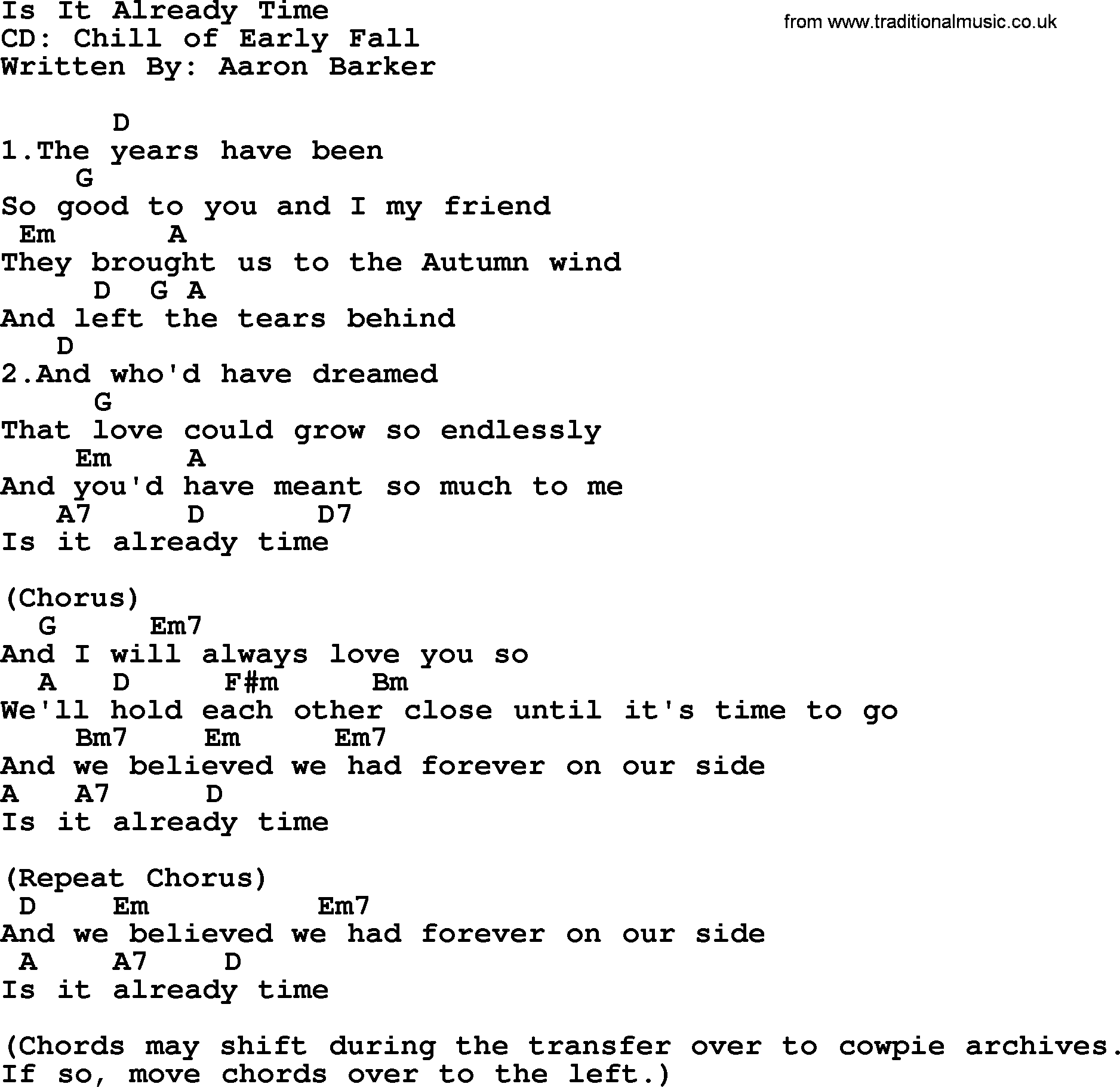 George Strait song: Is It Already Time, lyrics and chords